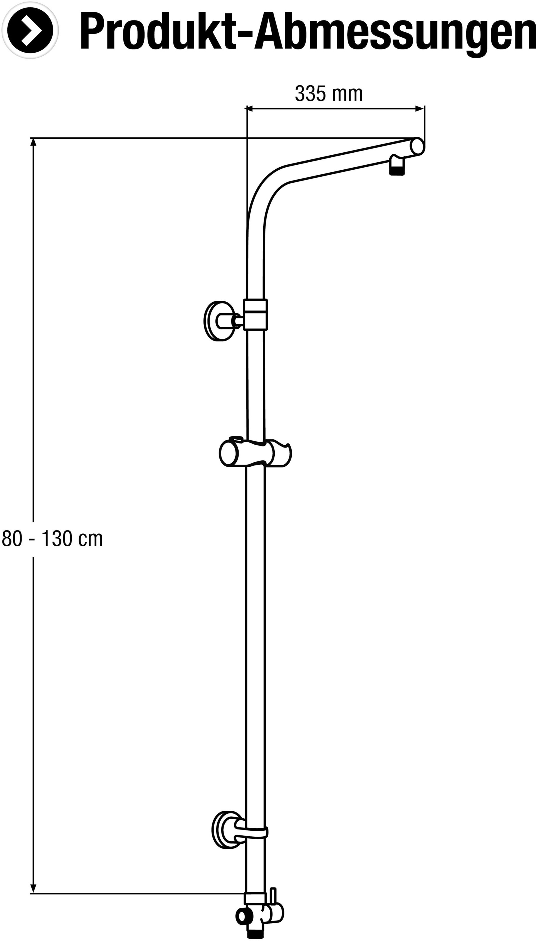 CORNAT Steigrohr »80 - 130 cm - Höhenverstellbar - Mit Umschalter & Handbrausenhalter«, Variable Wandbefestigungen / Duschstange für Kopfbrausen