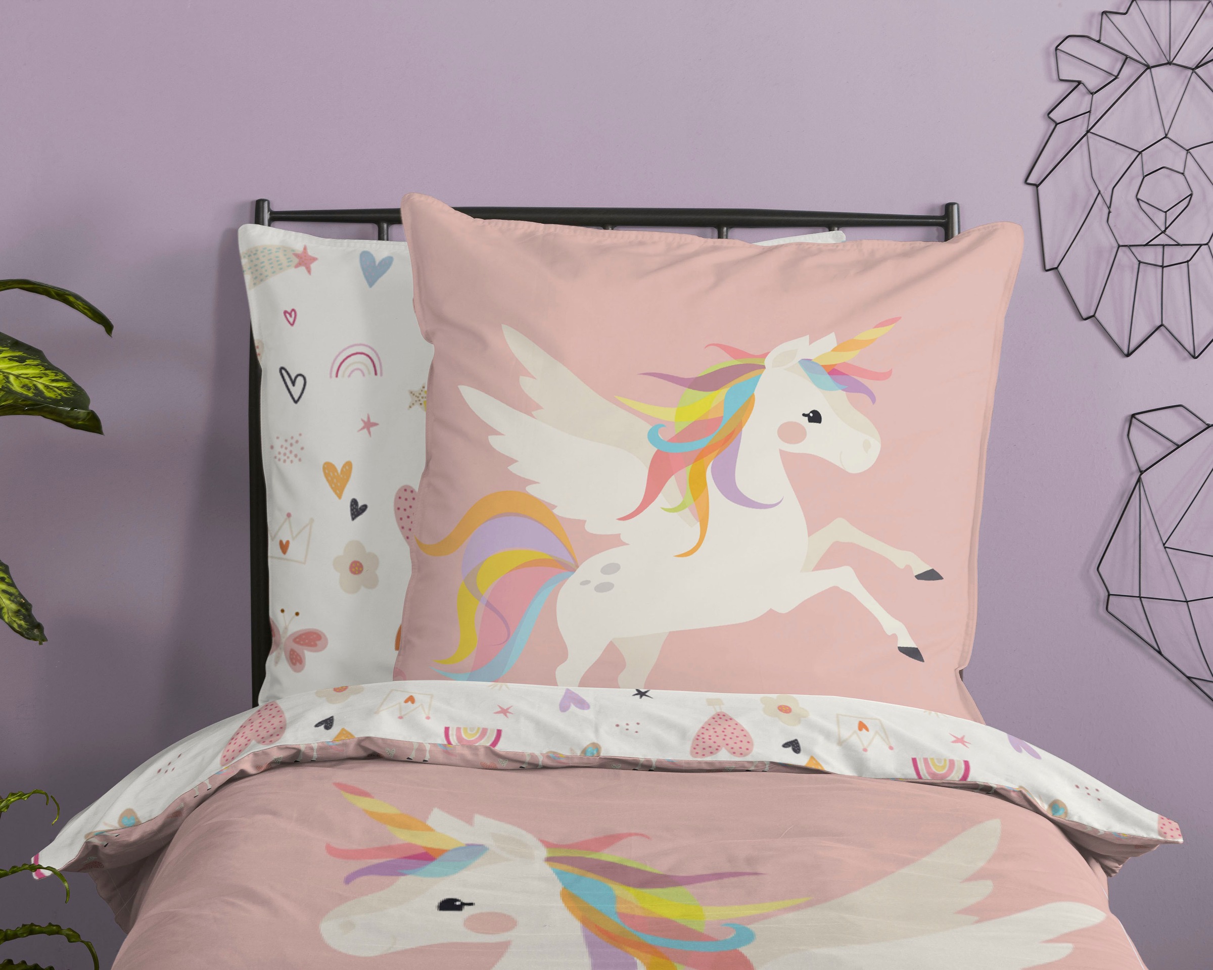 good morning Kinderbettwäsche »Unicorn«, Baumwolle, 135x200, Reißverschluss, Wendeoptik, Mädchen, Einhorn, Rosa