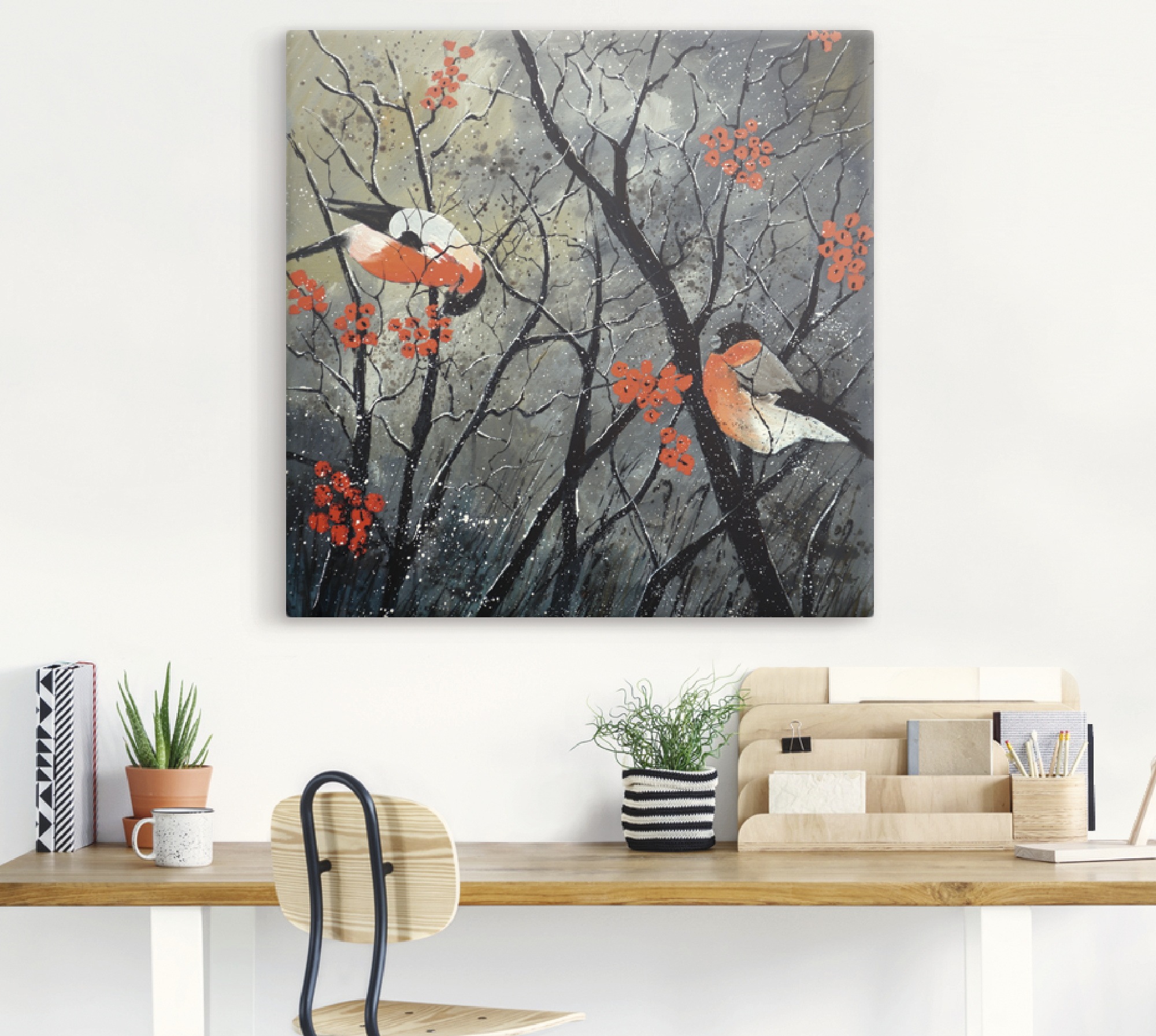 Artland "rote Vögel im Winter" Vögel 1 Stk. tlg. auf Holzrahmen gespannt günstig online kaufen