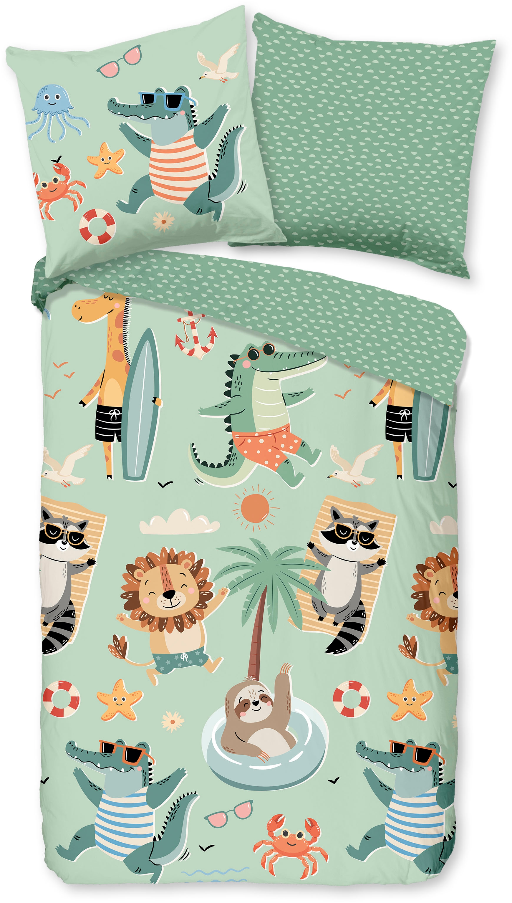 good morning Kinderbettwäsche "Soleil" 2 Baumwolle, Renforcé, 135x200, Wendeoptik, Kind, Junge, Tiere