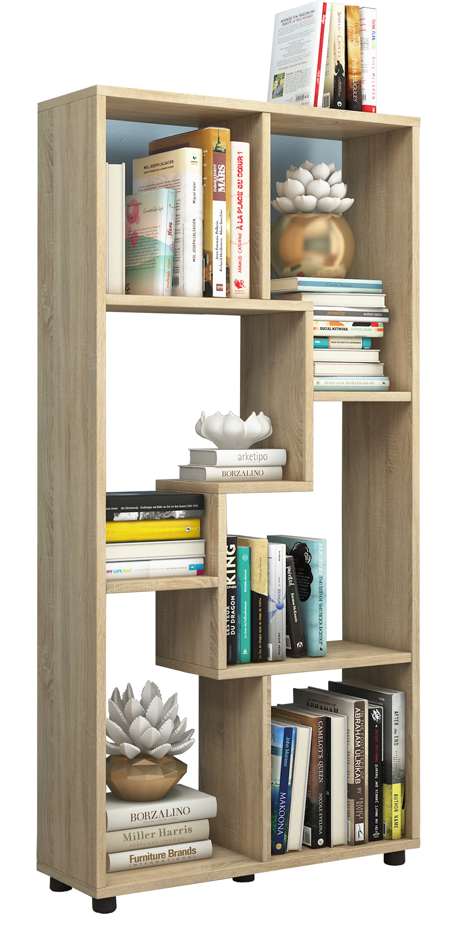 Standregal VCM, B:60cm T:20cmsonoma, eiche (sägerau), Wohnzimmer, Regale, "Holz Stand Regal Raumteiler Bücherregal Blina"