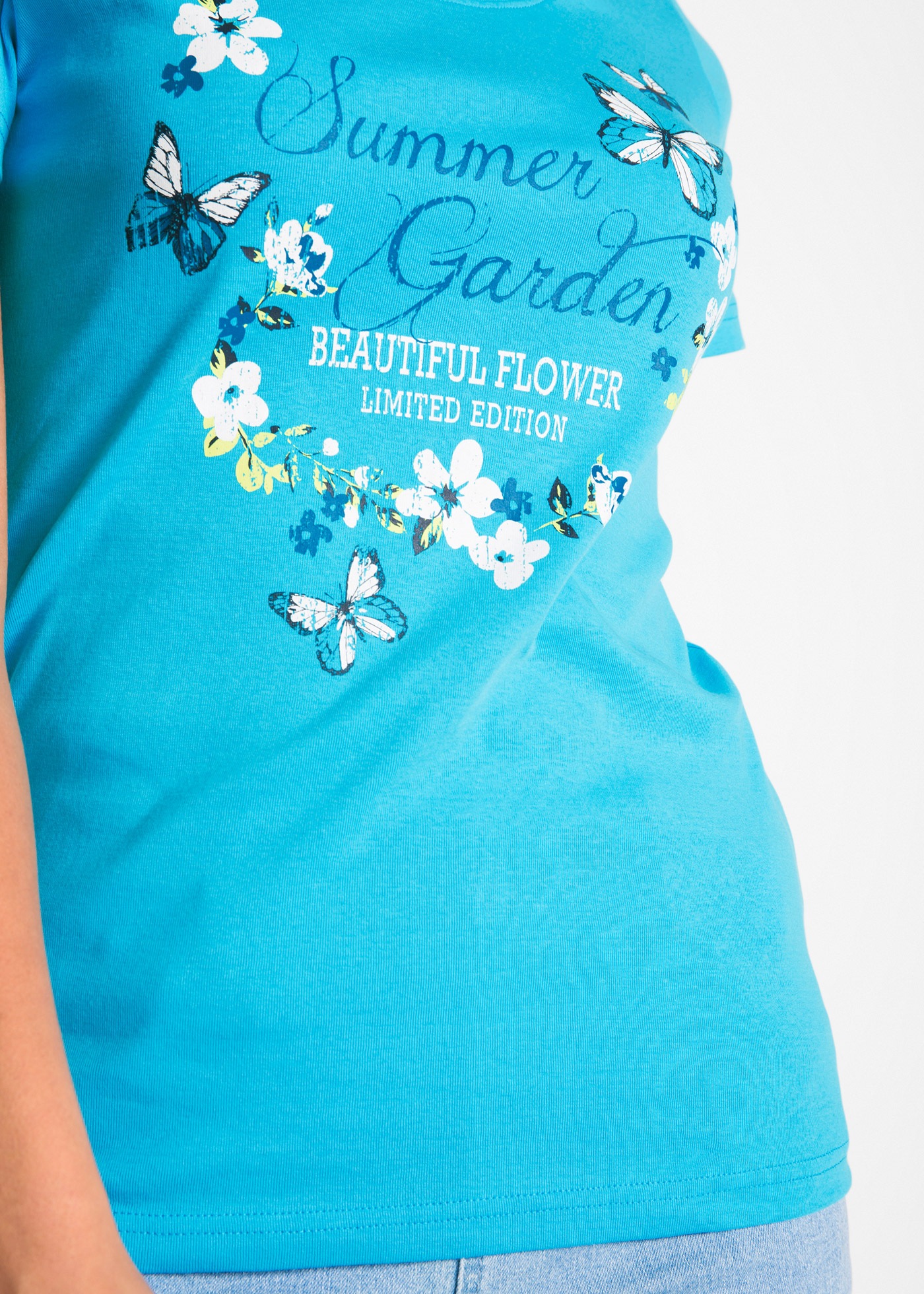 bonprix T-Shirt »Baumwoll Shirt, Kurzarm« leicht taillierte Passform, Kurzarm-Design, Rundhalsausschnitt