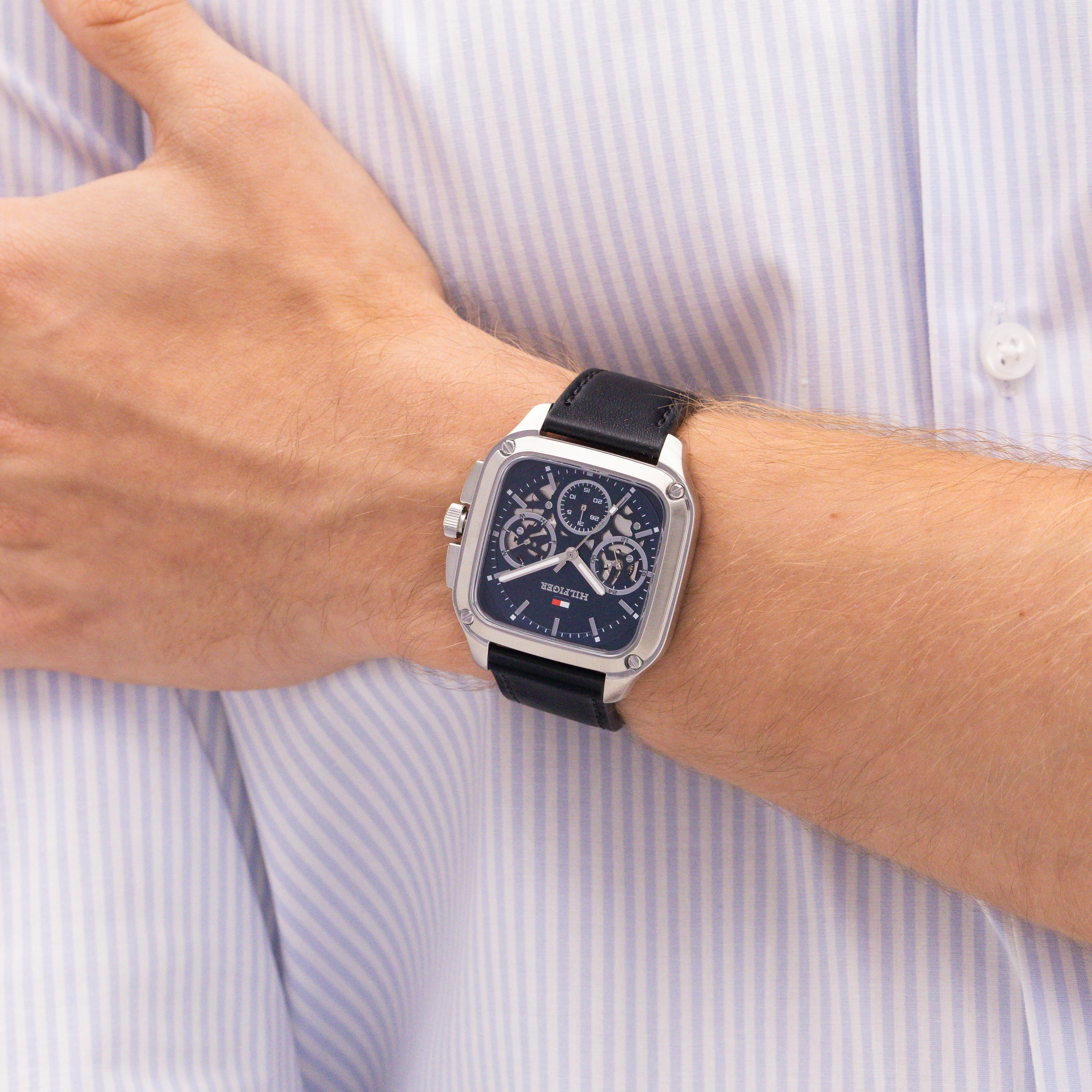 Tommy Hilfiger Multifunktionsuhr »Herald Skeleton« Quarzuhr, Armbanduhr, Herrenuhr, Lederarmband, analog