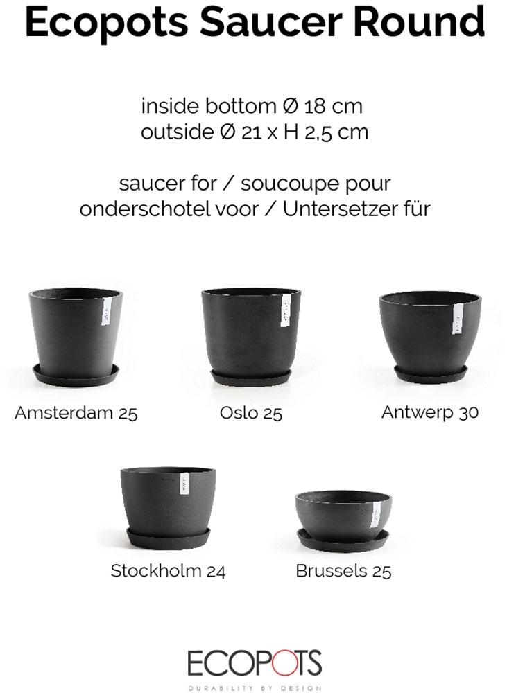 ECOPOTS Blumentopfuntersetzer »ROUND SAUCER Dark Grey« BxTxH: 21x21x2,5 cm