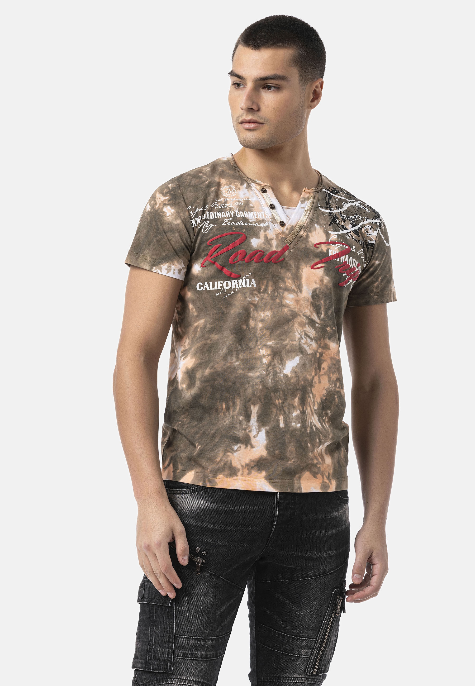 Cipo & Baxx T-Shirt "CT804" auffälligen Empirme-Print-Waschung
