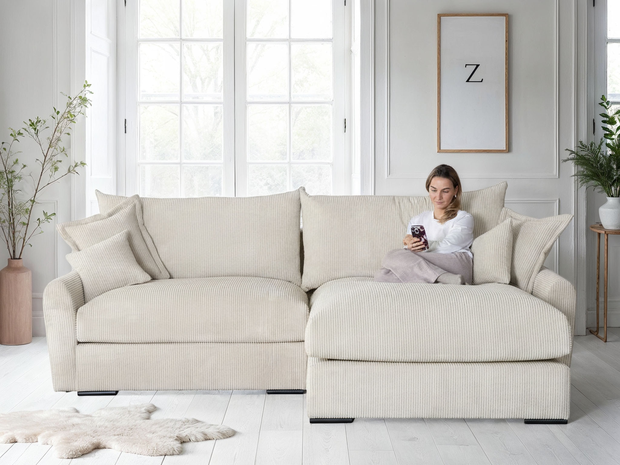 Home affaire Ecksofa "Finca XXL L-Form, B: 247 cm" 4 Zierkissen, Mega-Sofa, in Cord oder Chenille-Struktur, Federkern