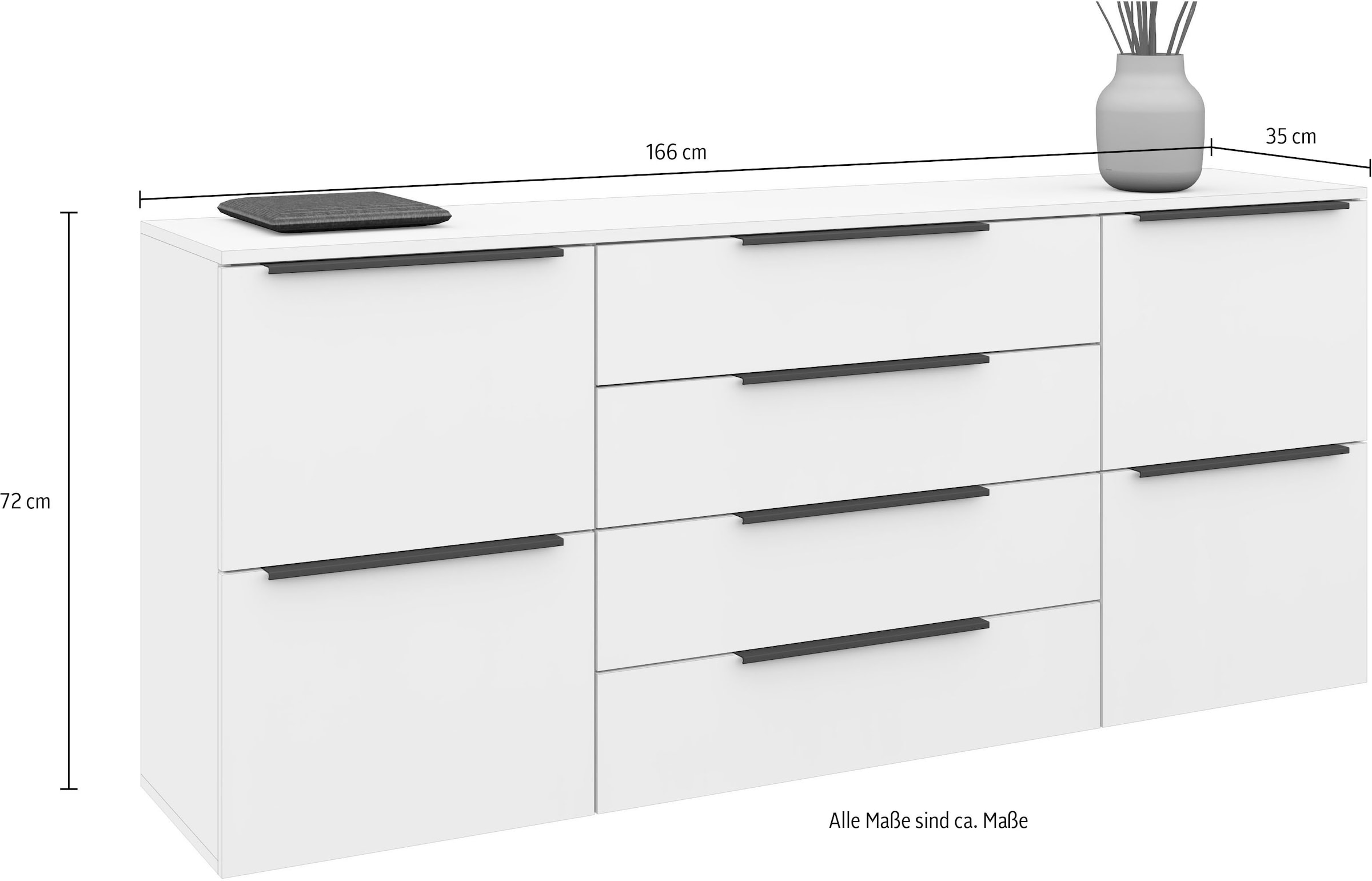borchardt Möbel Sideboard »Tom«, Breite 166 cm, verstellbare Einlegeböden, lackierte Alu-Profilgriffe