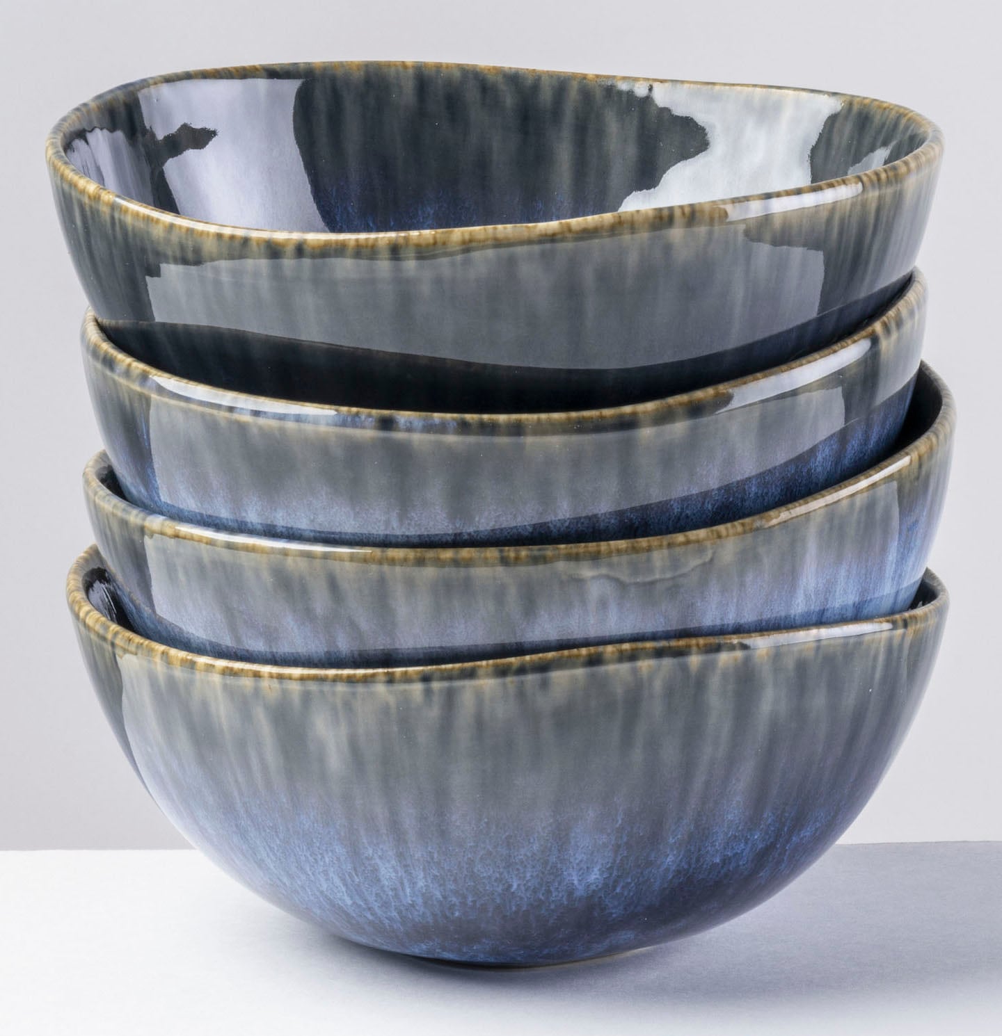 GIPFELSTÜCK Müslischale "Wilde Schlucht", Ø 17cm, blau, Schüsseln, Scandi-Style, glänzende Reaktivglasur, jedes Stück ein Unikat