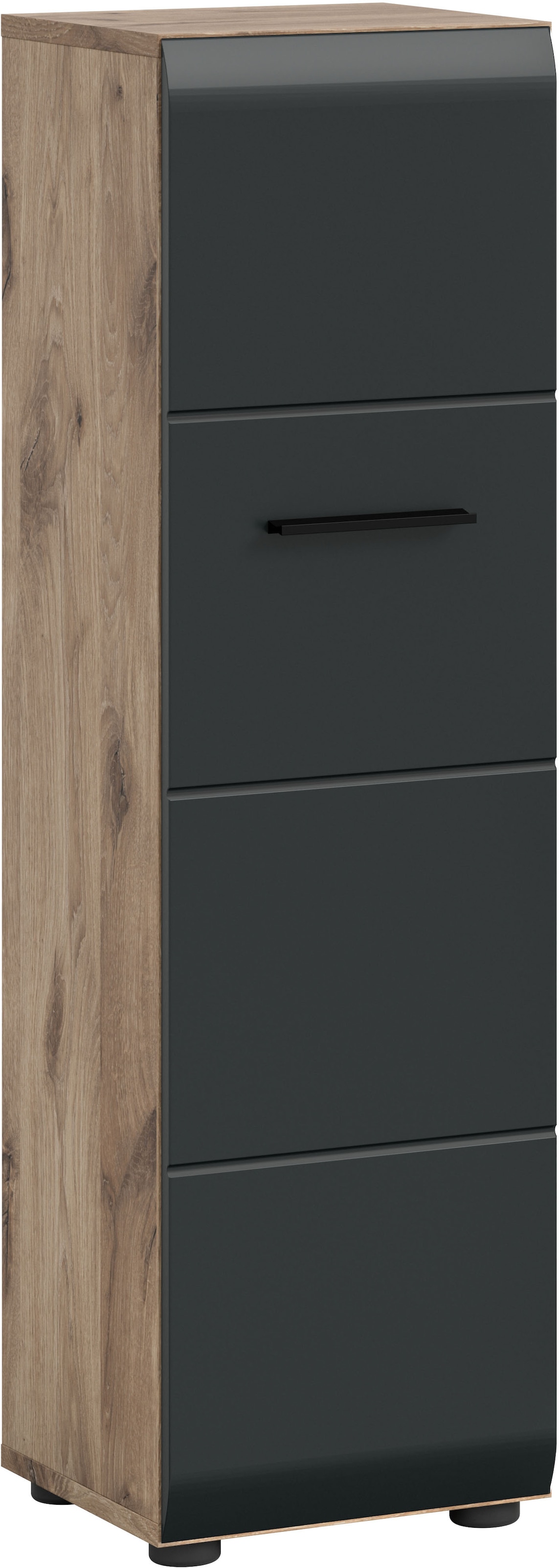 welltime Stauraumschrank "FLORENZ, Höhe 106 cm, 1 Tür, 4 Fächer, stehend & hängend montierbar" TOPSELLER, 1 Stk. tlg. Türanschlag wechselbar, hochwertige MDF Front, Badschrank, Bad