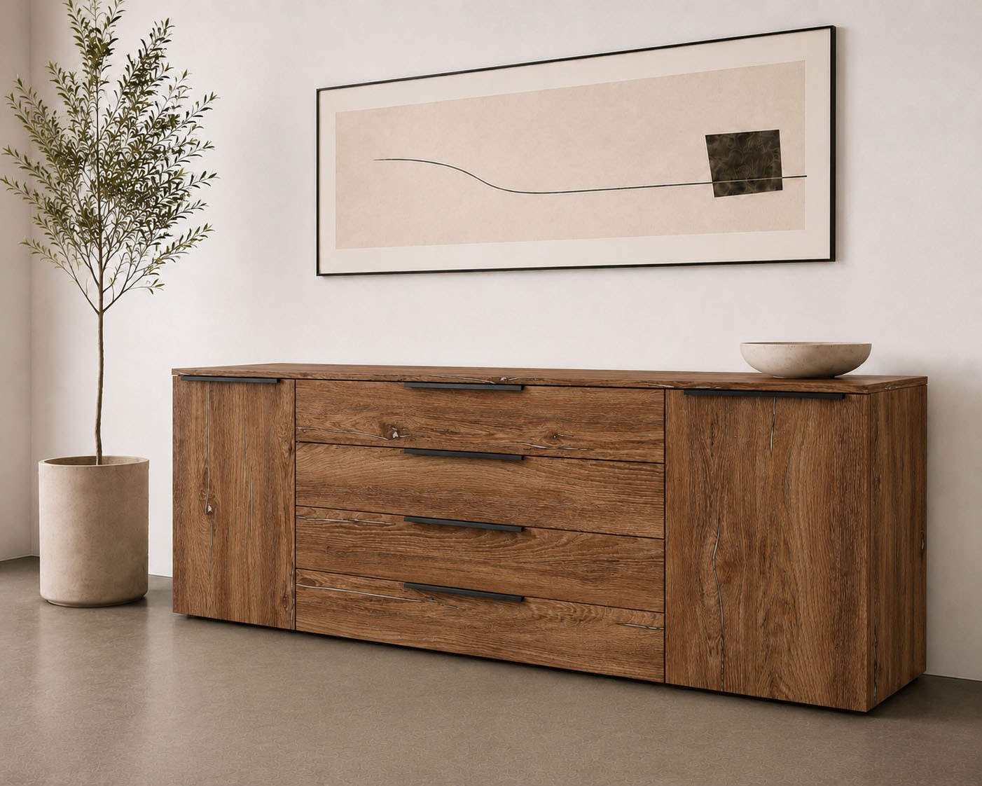 borchardt Möbel Sideboard "Tom, moderne Kommode mit Metallgriffen, 200cm breit" 2 Türen, 3 Schubfächer, Metallgriffe anthrazit