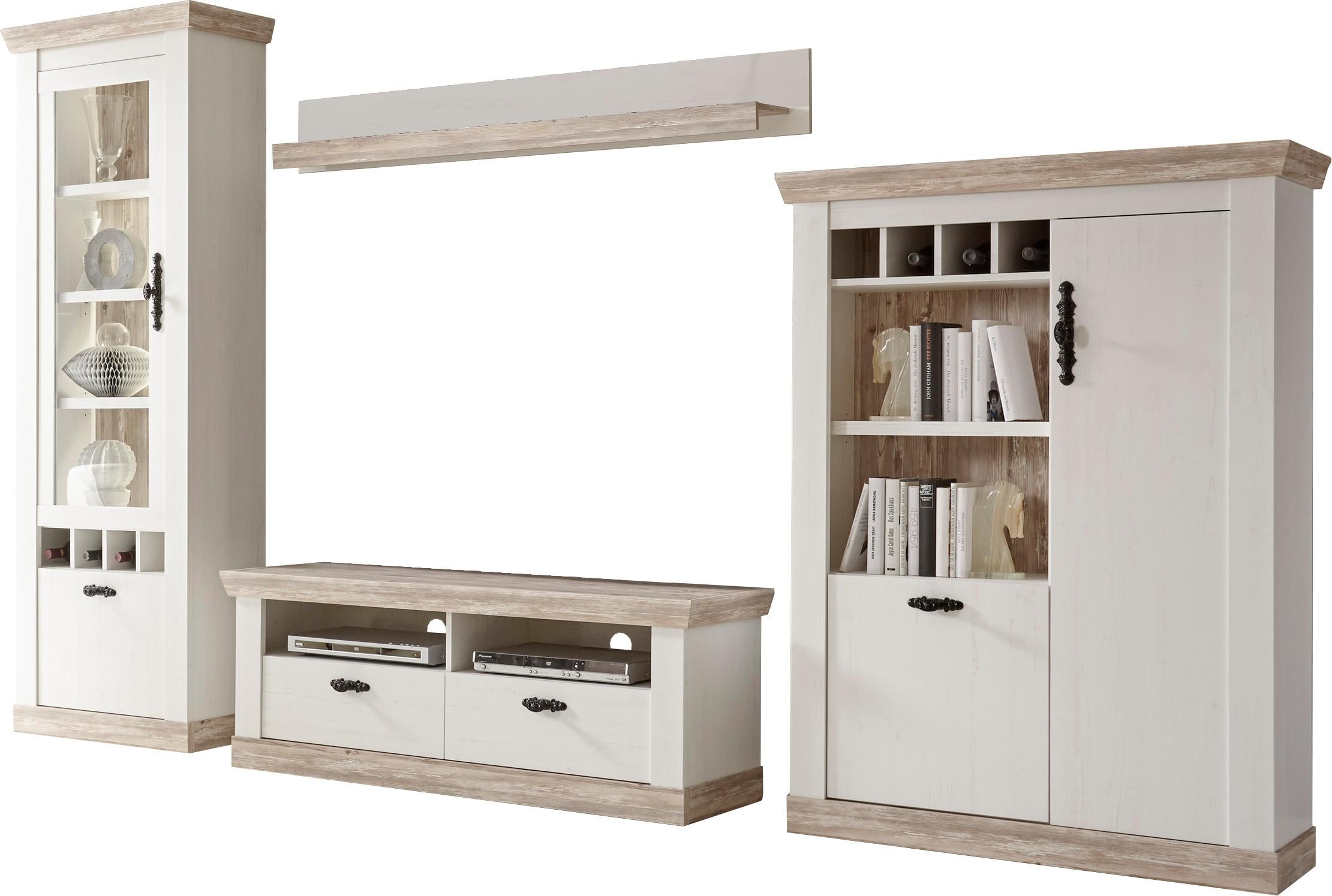 Home affaire Wohnwand "Florenz, Anbauwand im Landhausstil, Komplettset mit Metallgriffen" Set, 4 Stk. tlg.