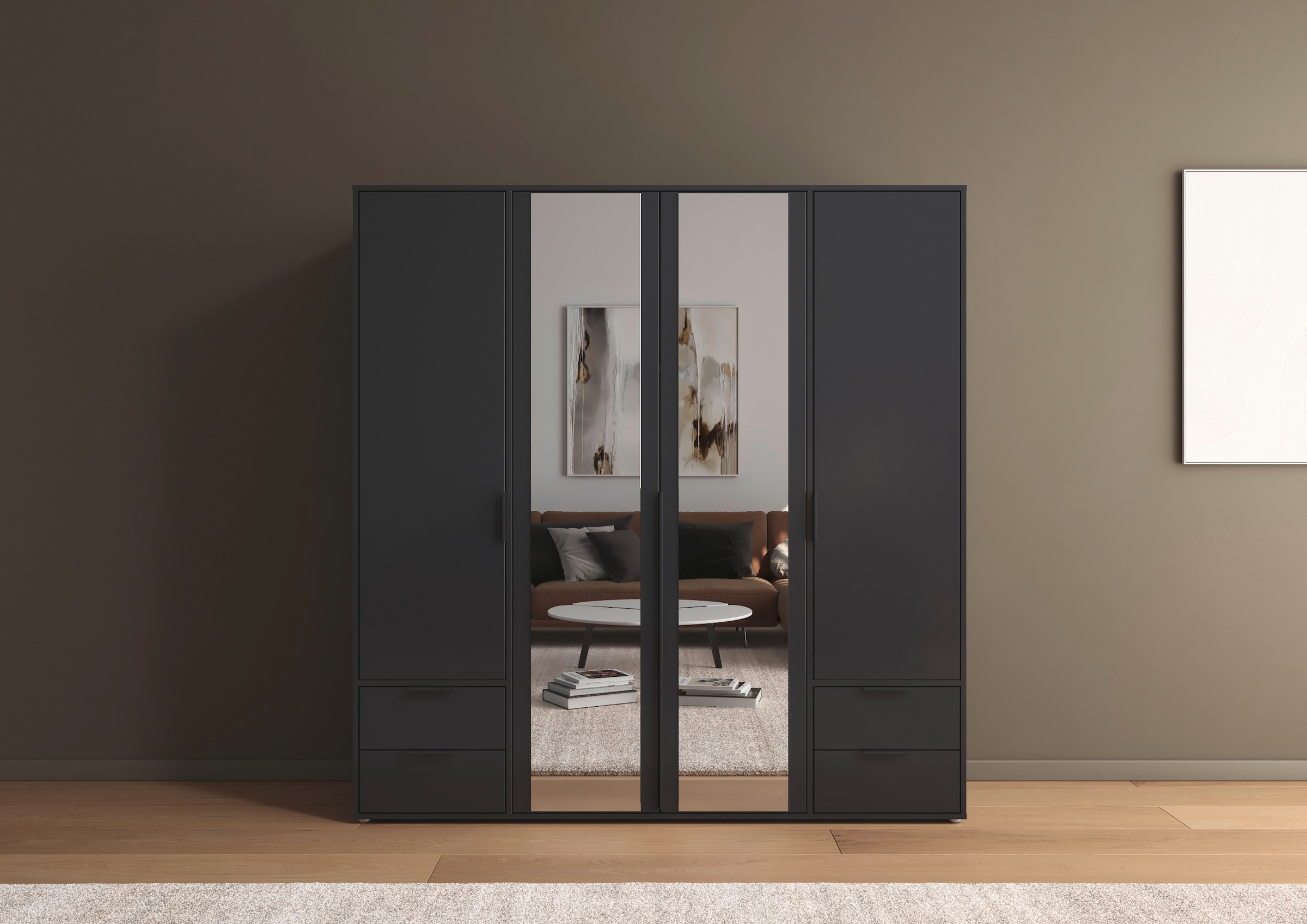 rauch "Kleiderschrank Schrank Garderobe Wäscheschrank NAGATA mit Spiegel" in 3 verschiedenen Ausstattungen BASIC/CLASSIC/PREMIUM, und Schubladen sowie Stangengriffen TOPSELLER MADE IN GERMANY