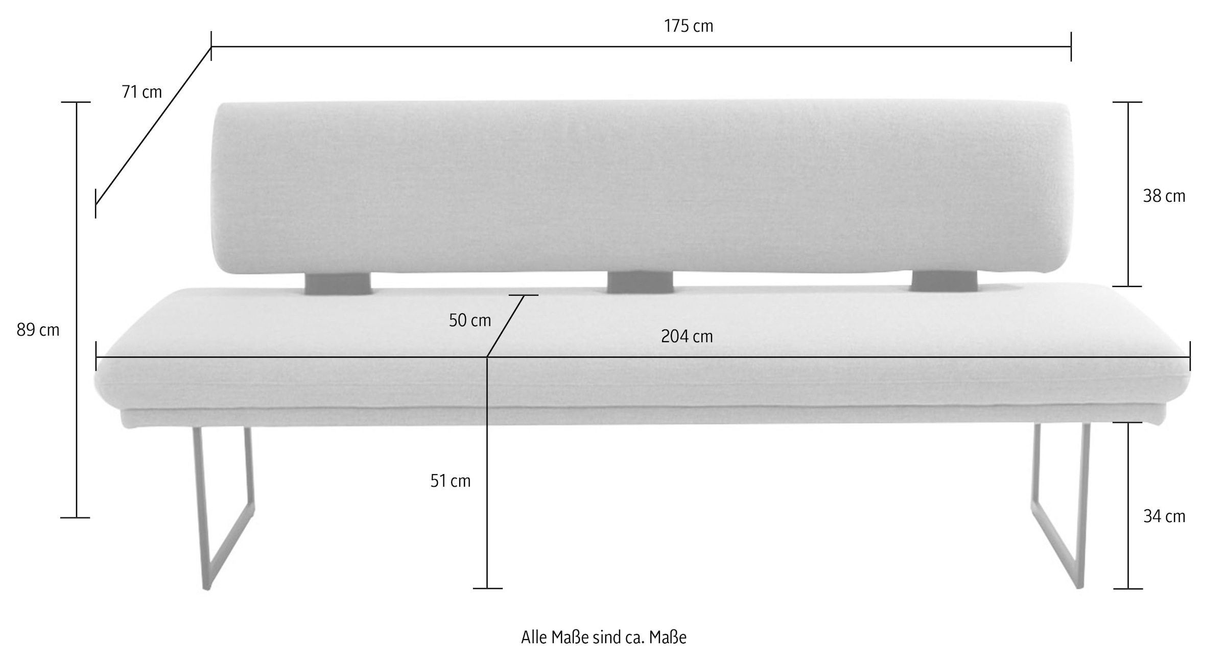 K+W Komfort & Wohnen Polsterbank »Longbeach«, (1 St.), mit Metallkufen in schwarz Struktur, in der Breite 204cm oder 224cm