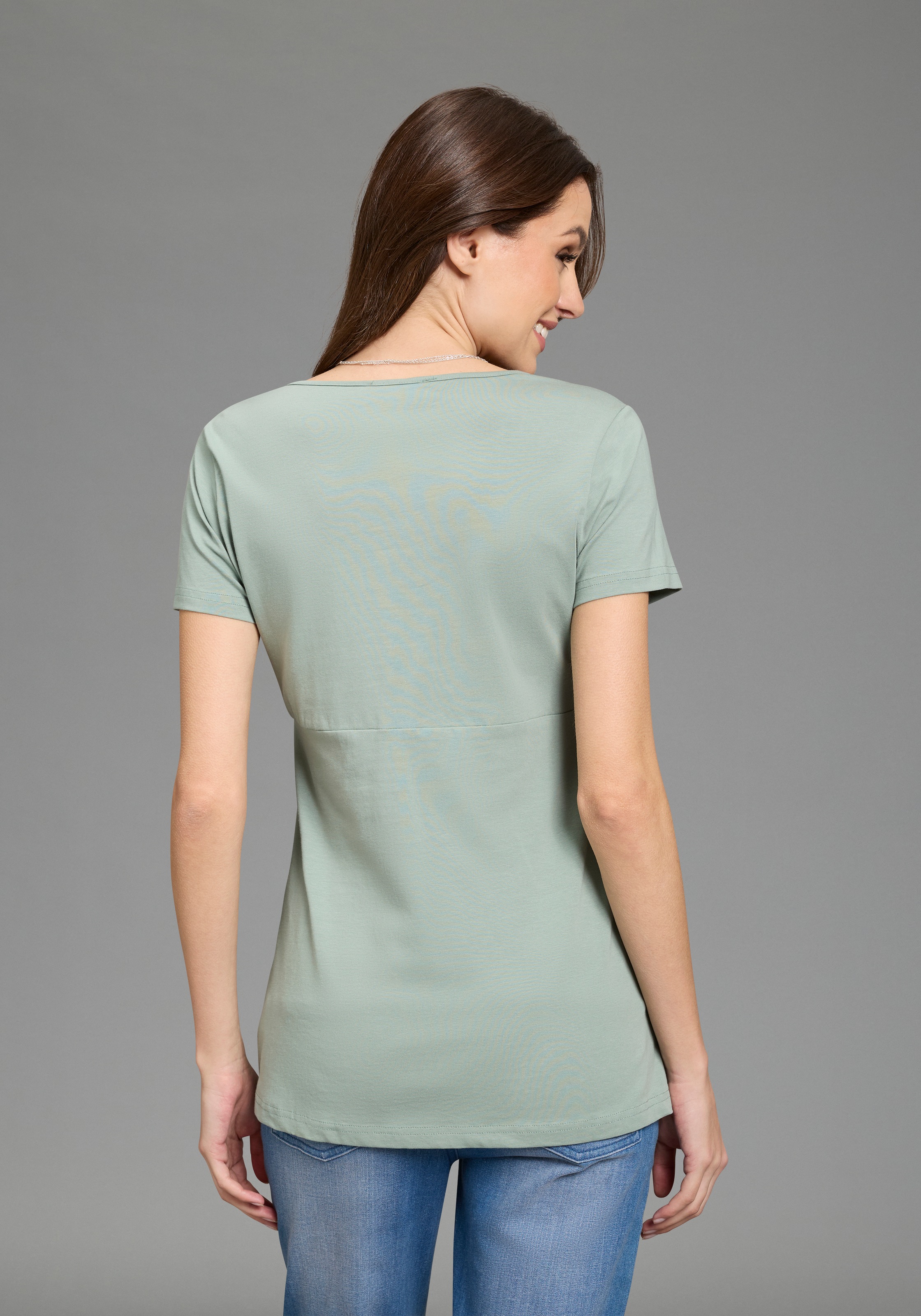 Thumbnail - Neun Monate Umstandsshirt "2er Pack Umstands-T-Shirt" Packung, 2, 2 tlg. ausgestellte Passform, Kurzarm, Wickeloptik mit...