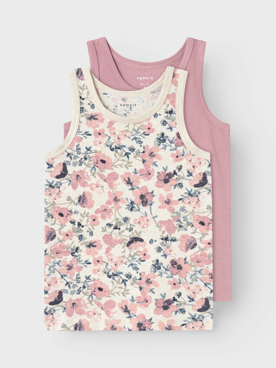 NAME IT Mädchen Unterhemd "NMFTANK TOP 2P NOSTALGIA FLOWER NOOS", Gr. 104, rosa, Jersey, Obermaterial: 95% Baumwolle, 5% Elasthan, bedruckt,