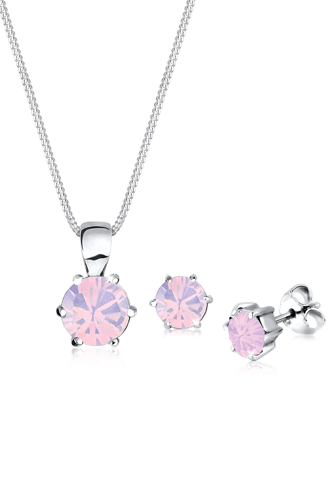 ELLI Damen Schmuckset "925 Sterling Silber, mit Kristallen von Swarovski", onesize,mit Stein, rosa, Silber 925 (Sterlingsilber), Schmuck_Sets