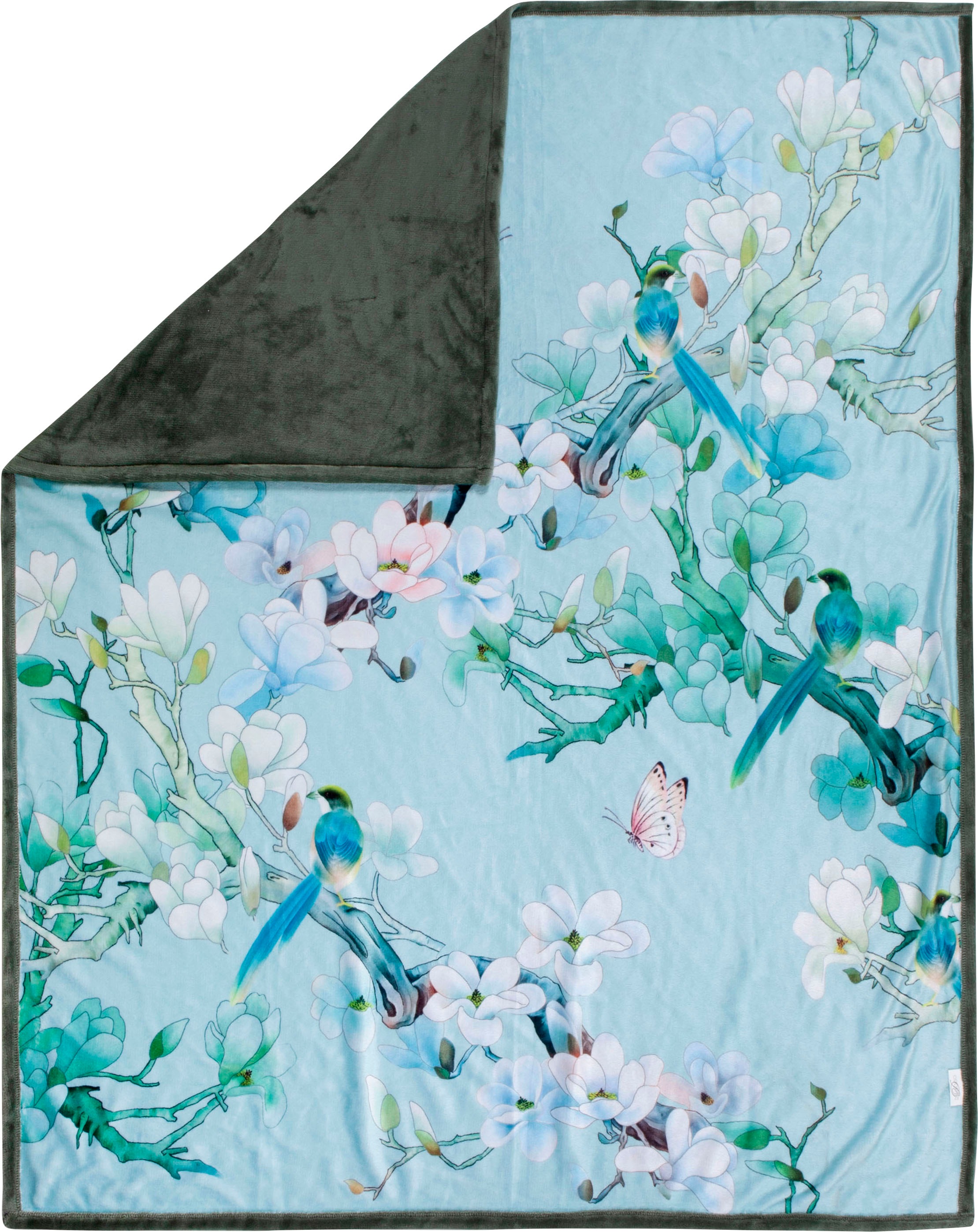 Descanso Plaid »Shi«, Sehr Weich, Kuscheldecke, 130x160 cm, Wendeoptik, Blumen, Grün