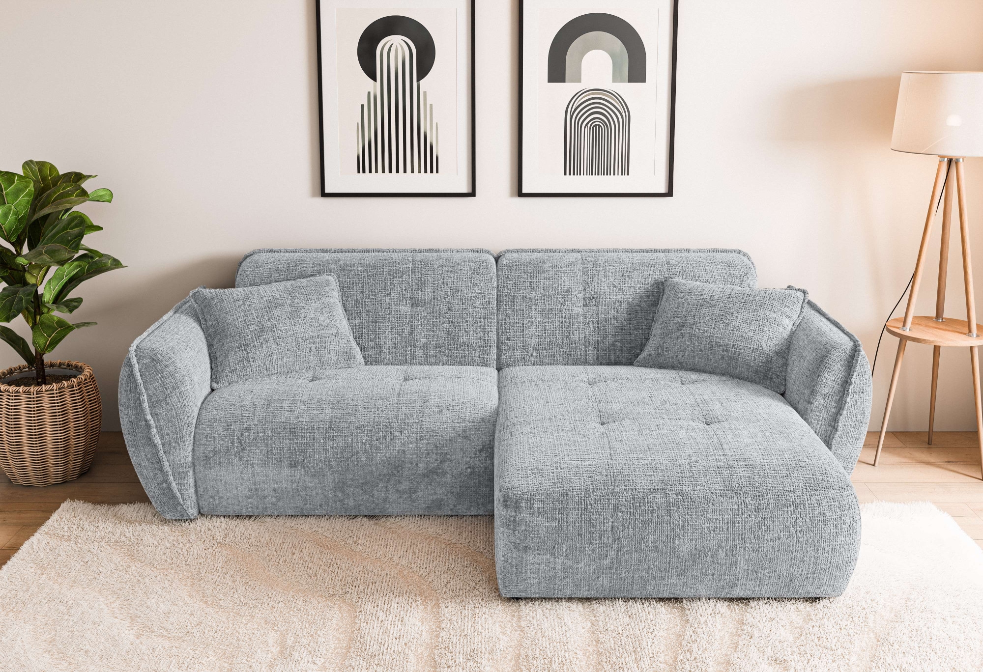 Home affaire Ecksofa "MIRELDA L-Form mit Steppungen, Recamiere rechts/links, Breite 253 cm" Sitztiefe 62 cm, elegant und bequem, 2 Zierkissen, belastbar bis 480kg