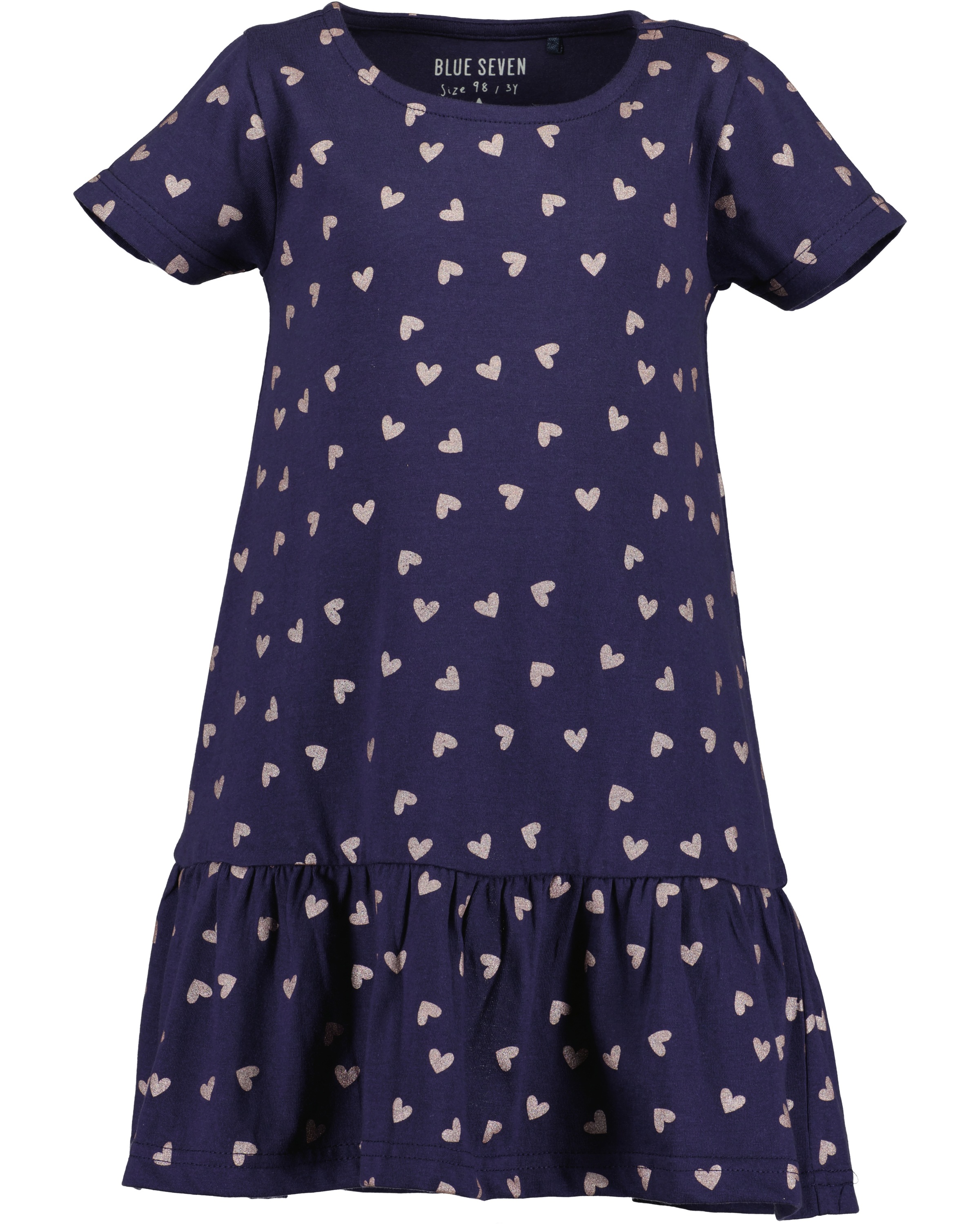 Jerseykleid BLUE SEVEN, Mädchen, Gr. 128, N-Gr, ultramarin, Jersey, Obermaterial: 100% Baumwolle, bedruckt, A-Linie knieumspielend, Rundhals, Kleider Jerseykleid