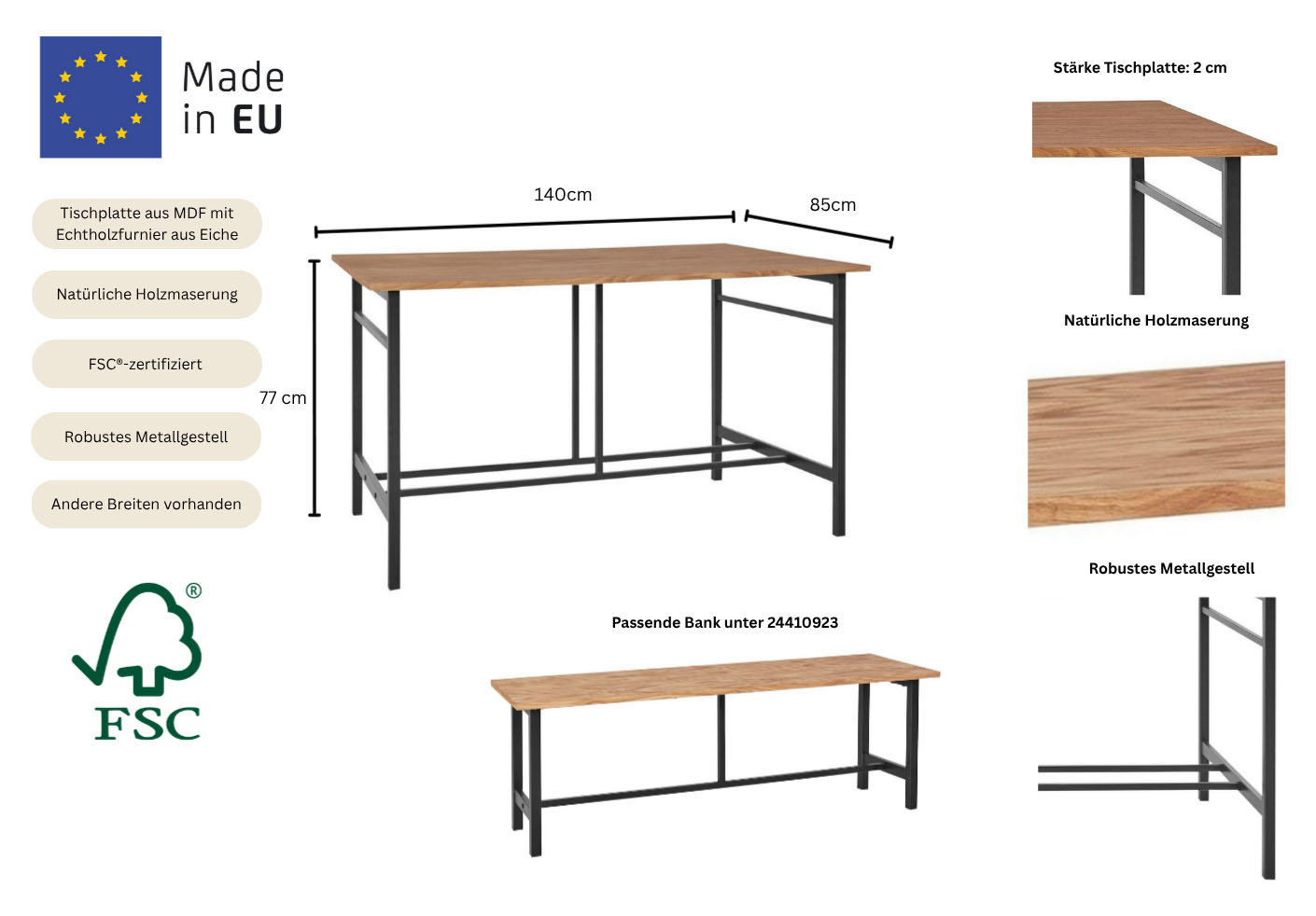 Thumbnail - Home affaire Esstisch "Sare" mit Echtholzfurnier aus Eiche