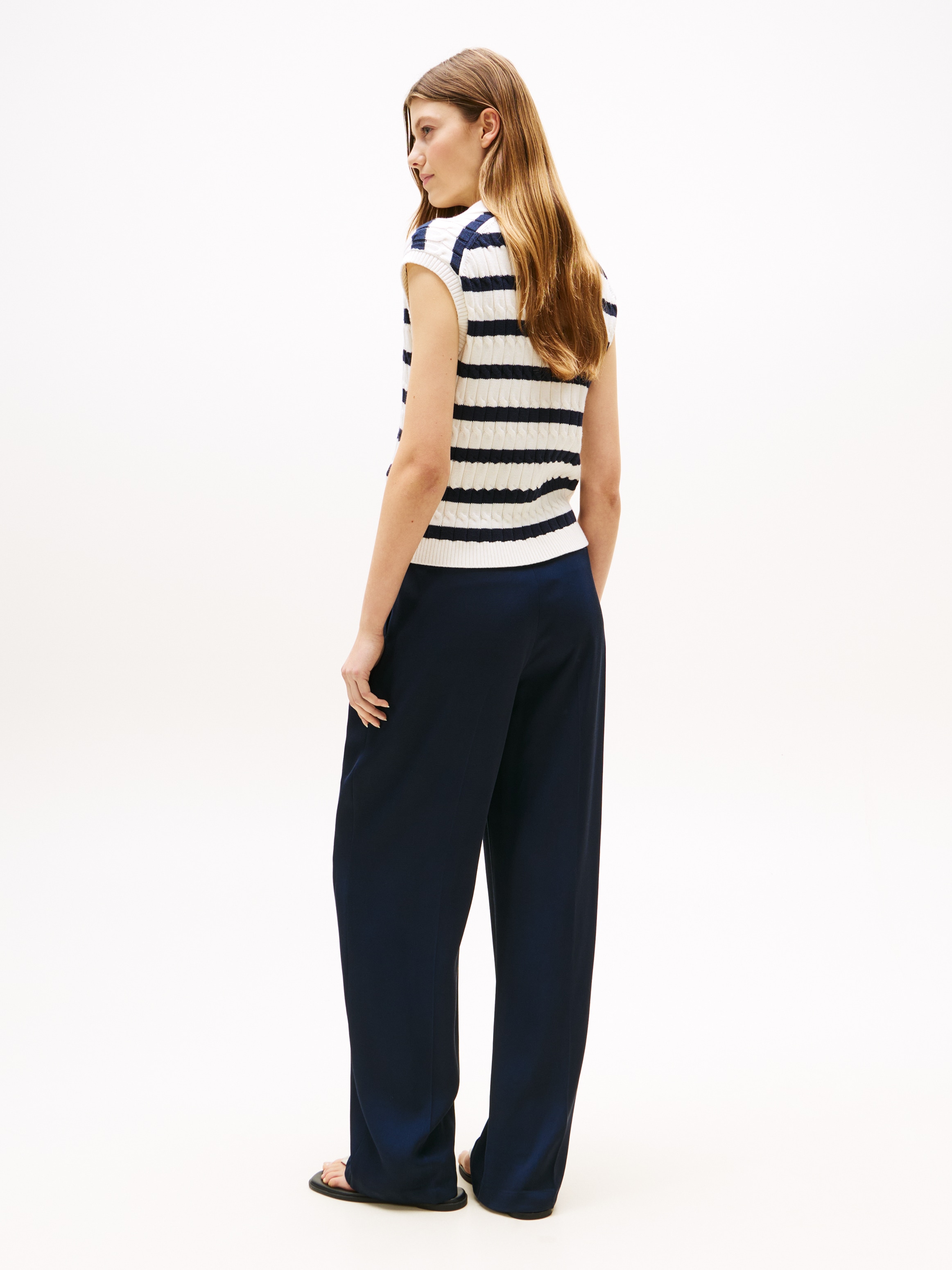 Tommy Hilfiger Strickpullover »CO CABLE MID GG OPEN POLO VEST«, mit Zopfmuster