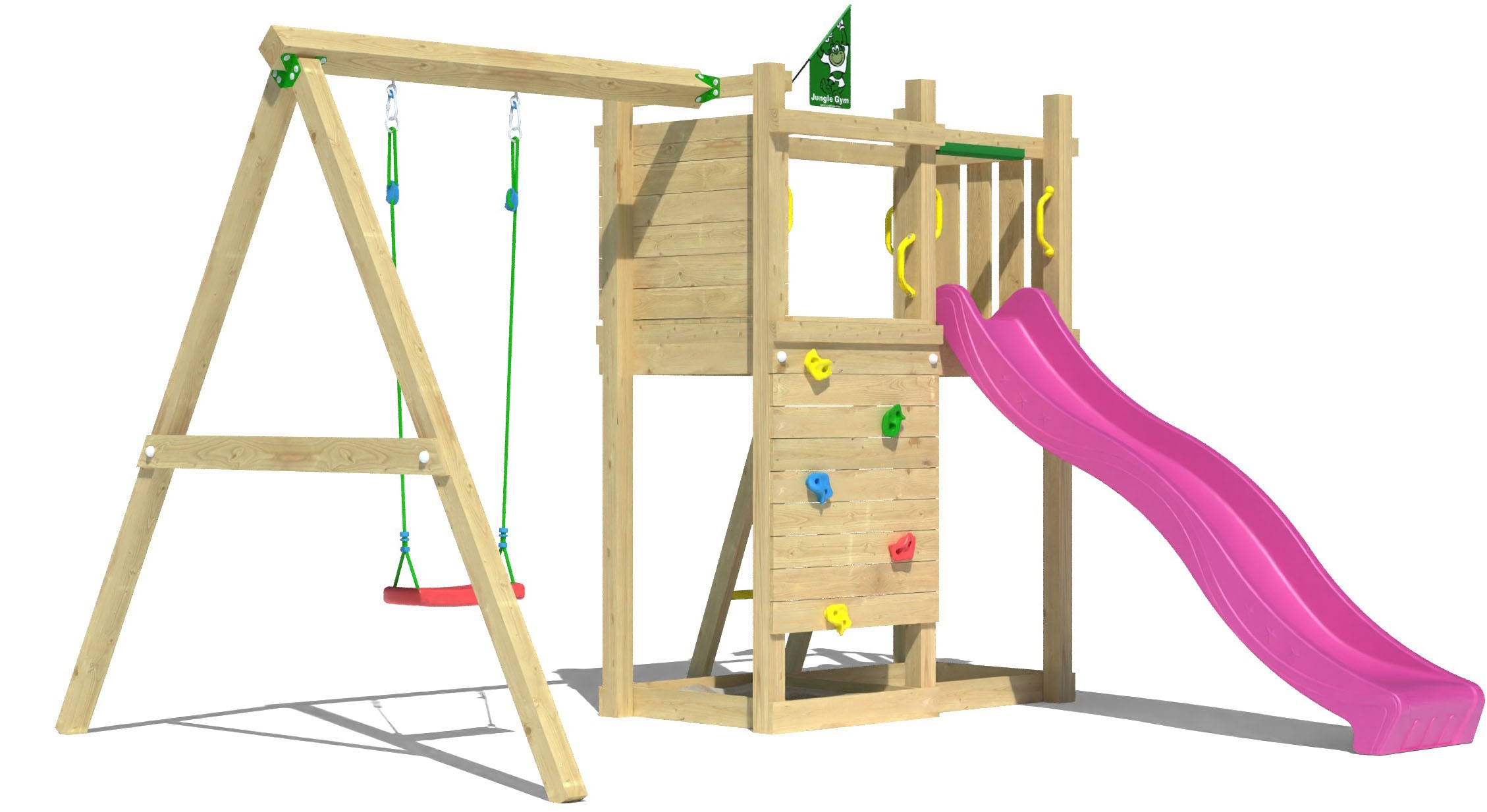 JUNGLE GYM Jungen Spielturm "Deck", pink, Holzwerkstoff, B:296cm H:232cm T:342cm, Spieltürme, Spielanlage mit Schaukel und Rutsche mit Wasseranschluss