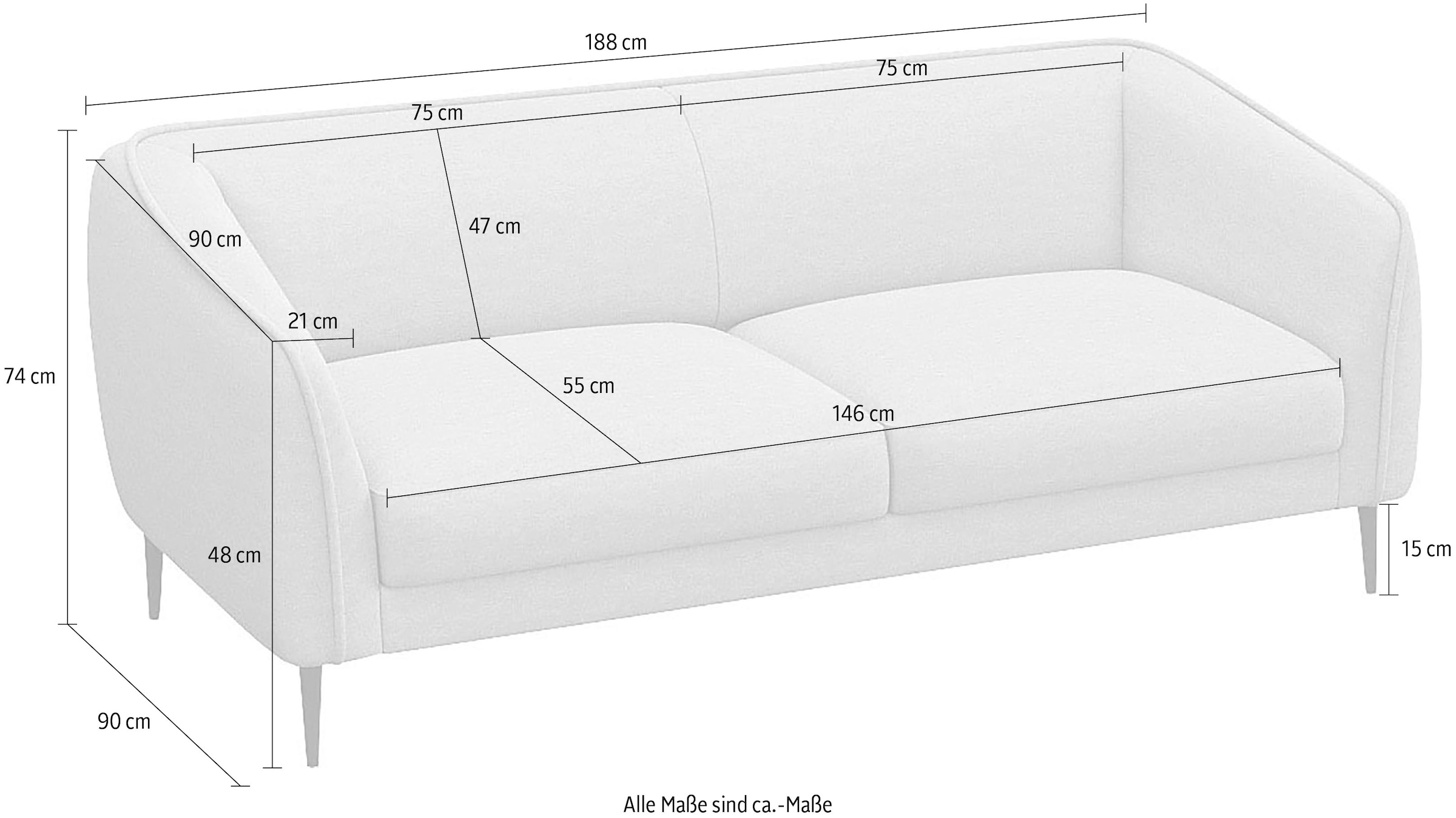 FLEXLUX 2,5-Sitzer »Belle«, Sitzaufbau hochwertiger Kaltschaum und Stahl-Wellenunterfederung