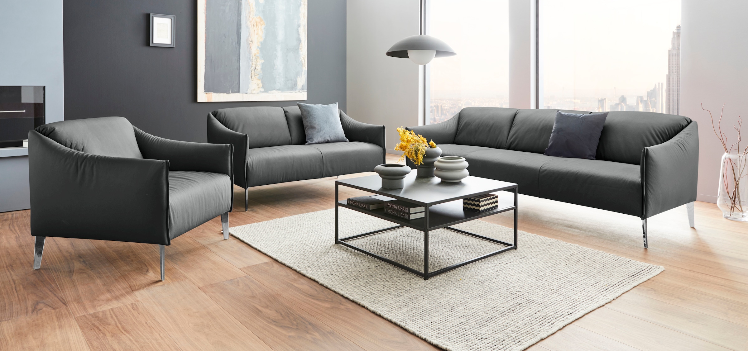 W.SCHILLIG 3-Sitzer »sally«, mit Metall-Winkelfüßen in Chrom glänzend, Breite 224 cm