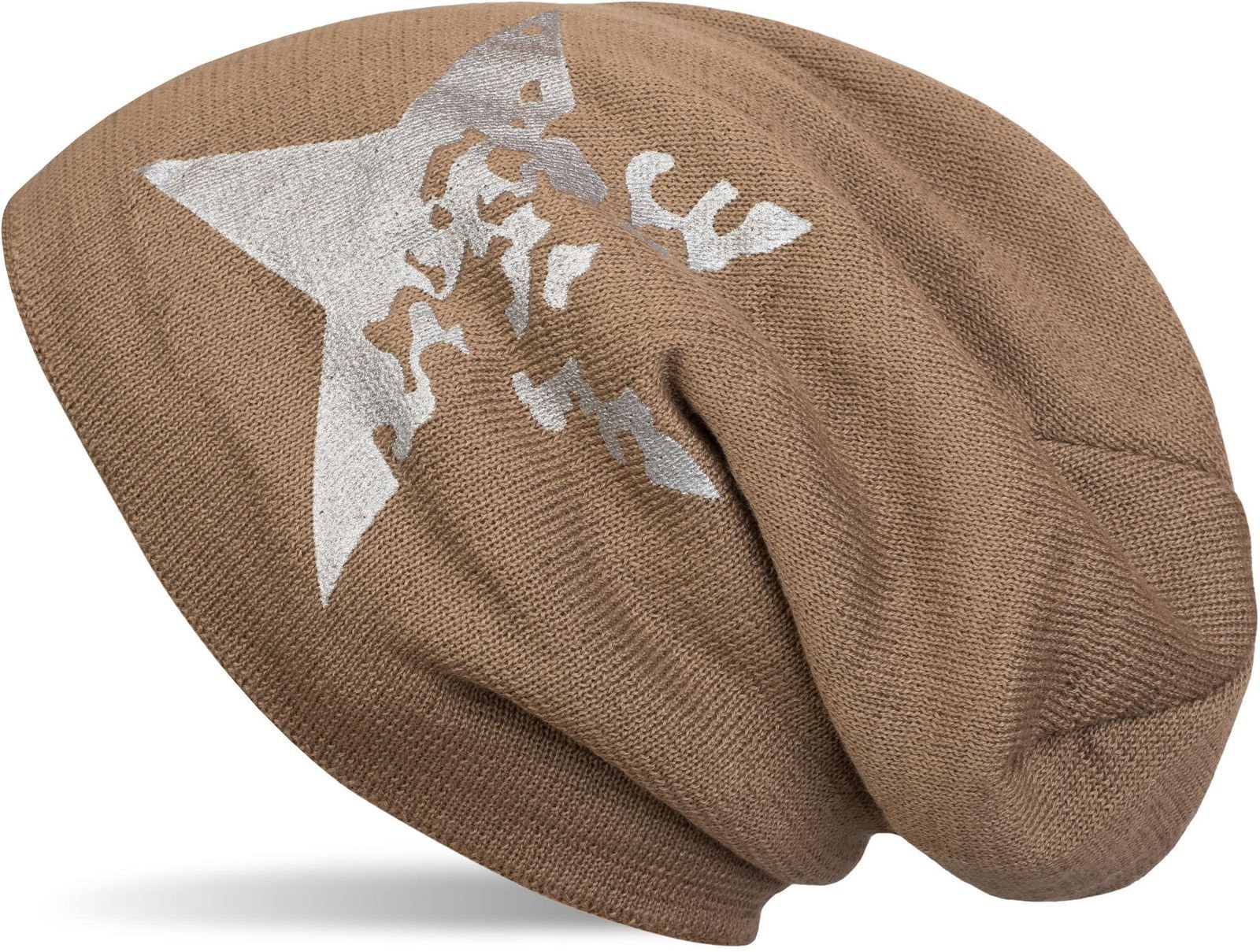 styleBREAKER Strickmütze "Feinstrick Beanie mit Vintage Stern" 1 Stk.