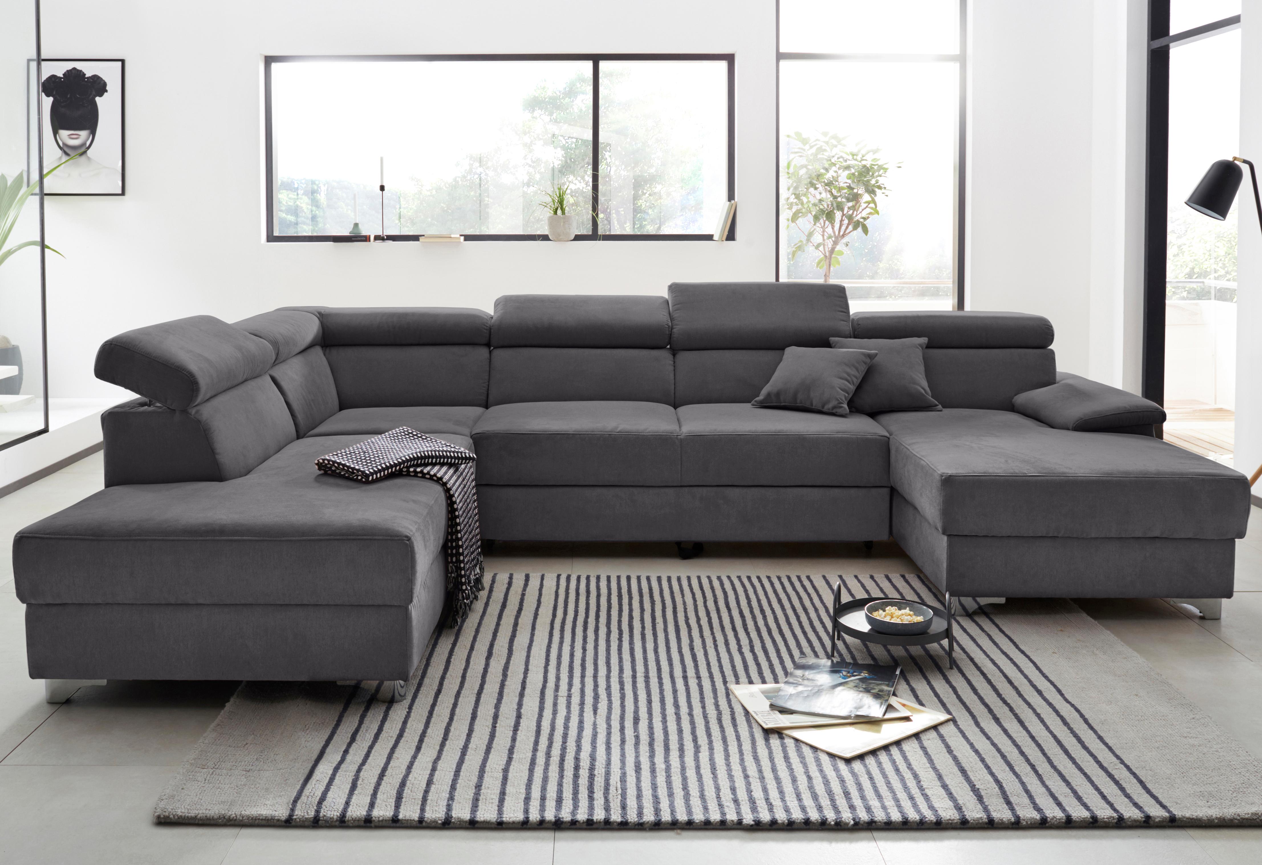 DOMO collection Wohnlandschaft "Mira, inklusive Kopfteilverstellung für mehr Wohlfühlkomfort, U-Form" wahlweise mit Bettfunktion und Bettkasten, elegant und modern