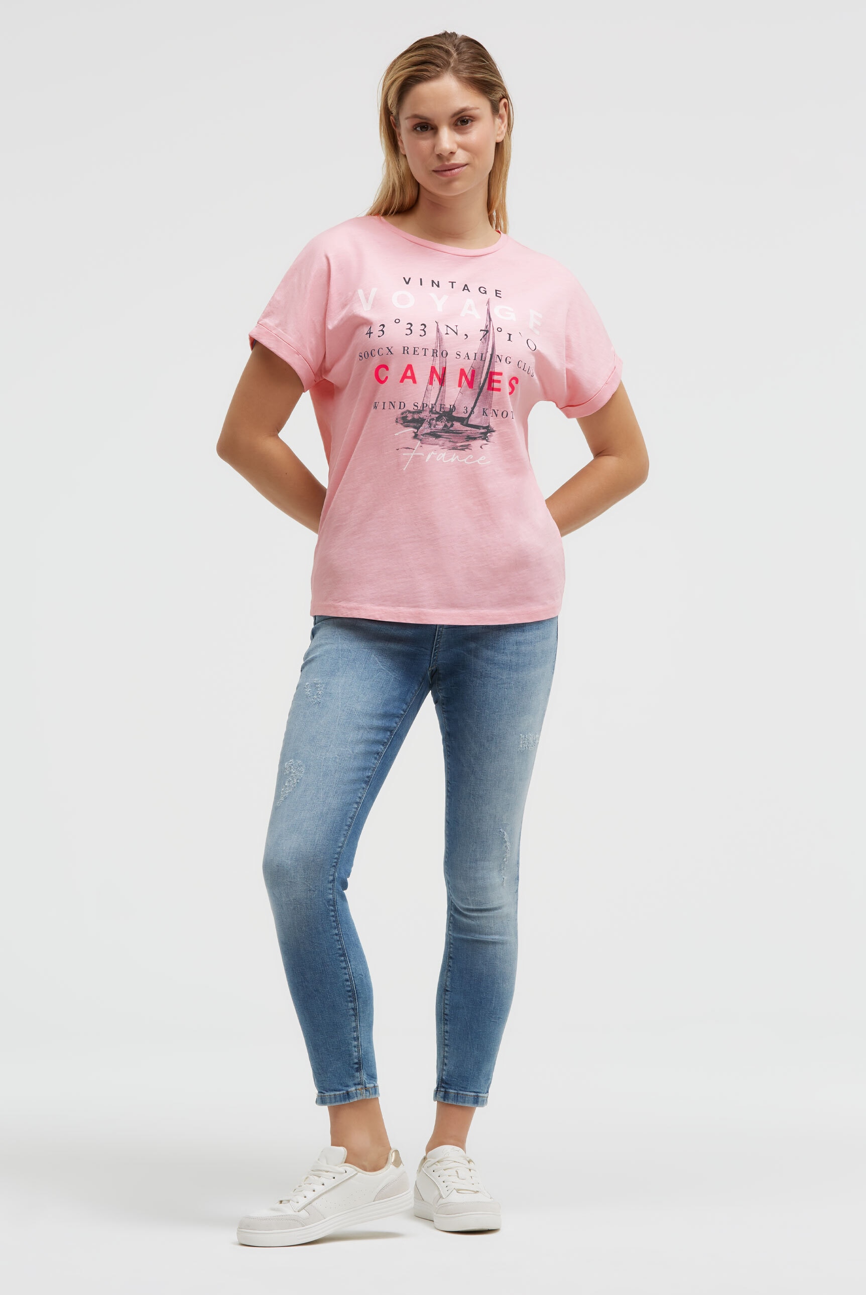 SOCCX Rundhalsshirt mit Turn-Up-Ärmel