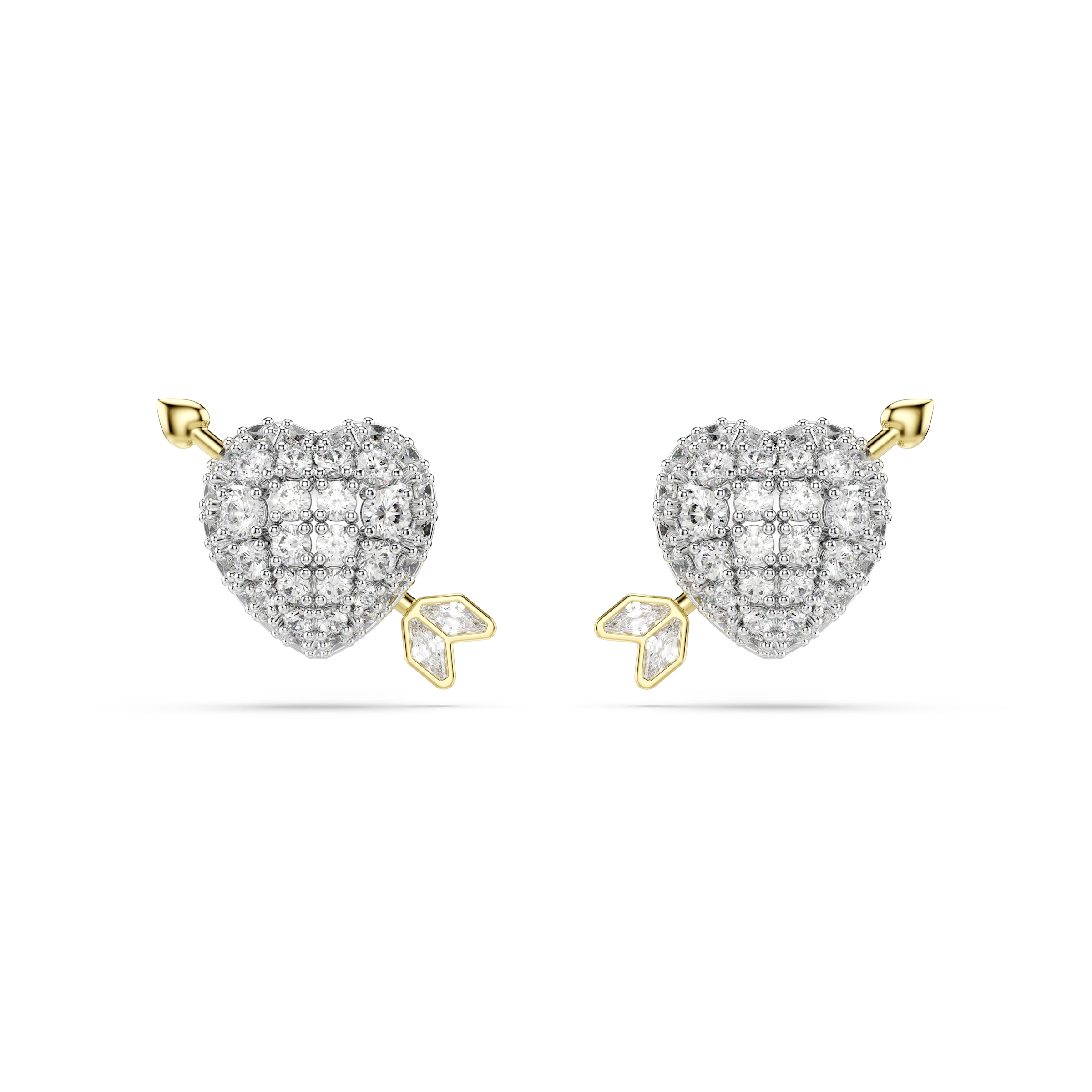 Paar Ohrstecker SWAROVSKI "Schmuck Geschenk Idyllia Ohrringe Herz Pfeil", metallfarben, gelbgoldfarben, kristallweiß, kristallweiß, Ohrringe, Damen, Metall, mit Swarovski Kristall 3