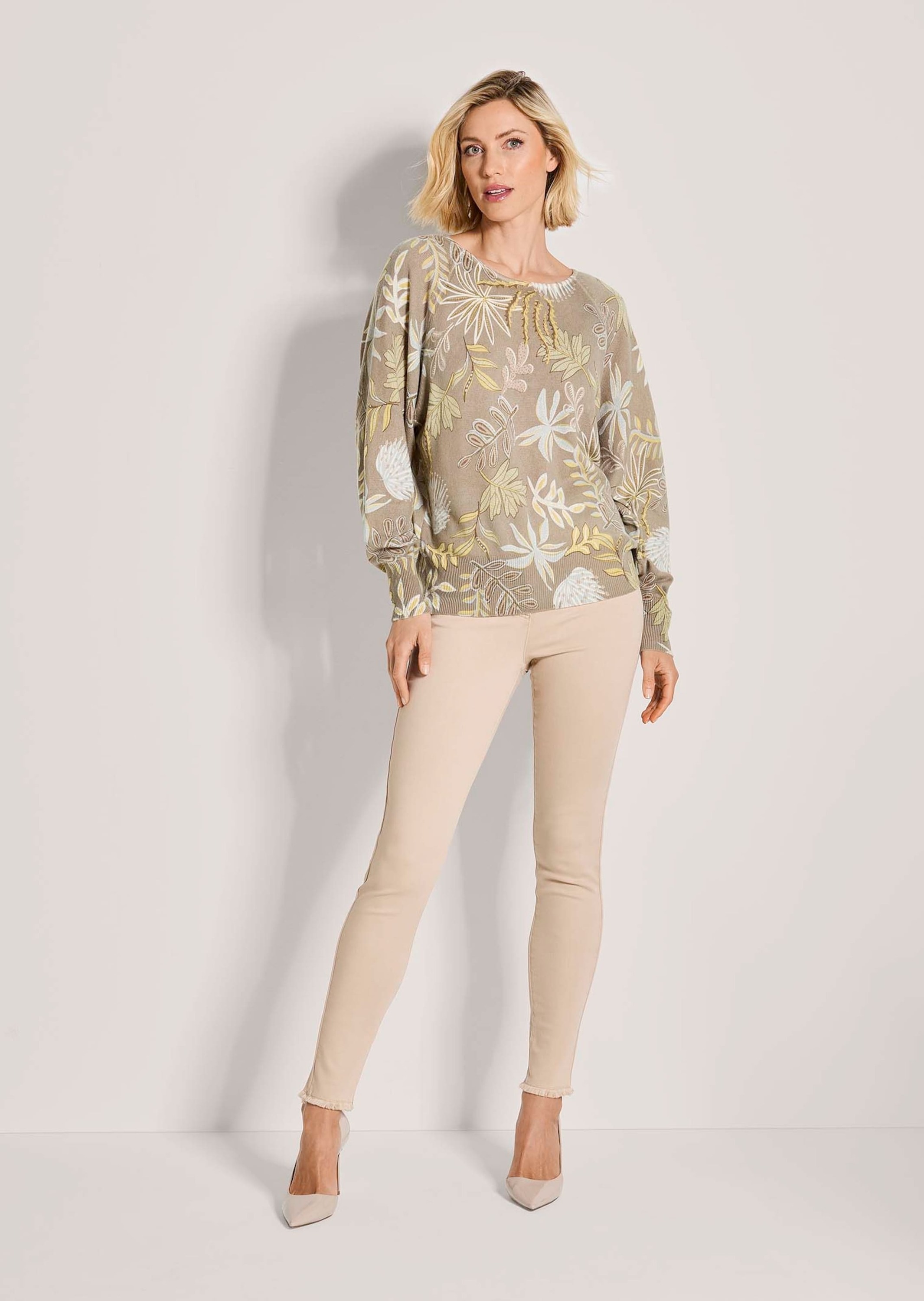 MADELEINE Longpullover "Kaschmirpullover Sommerpullover mit Blättermuster" günstig online kaufen