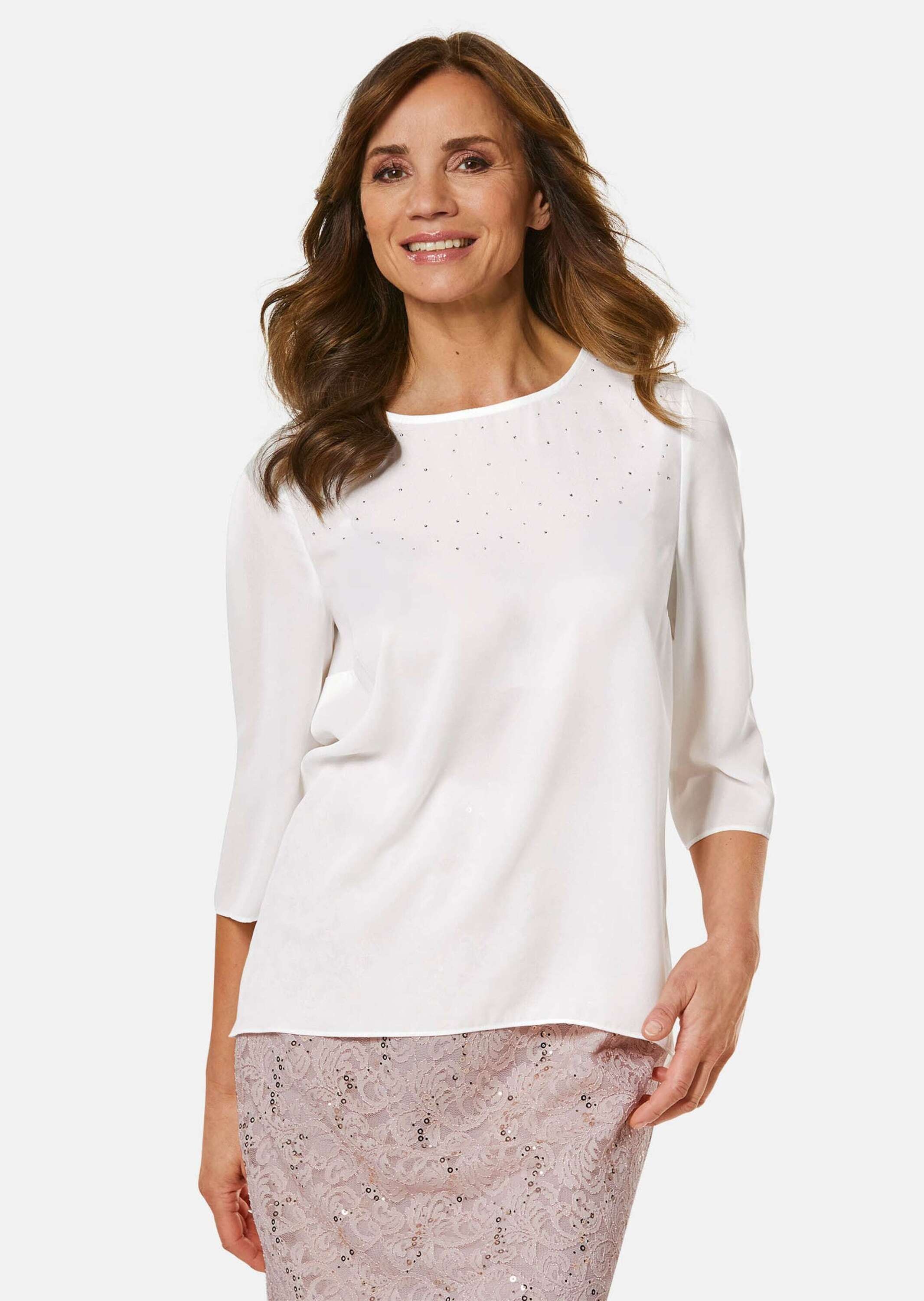 GOLDNER Kurzarmbluse »Schlupfbluse Elegante Bluse aus Chiffon mit Glitzersteinen«