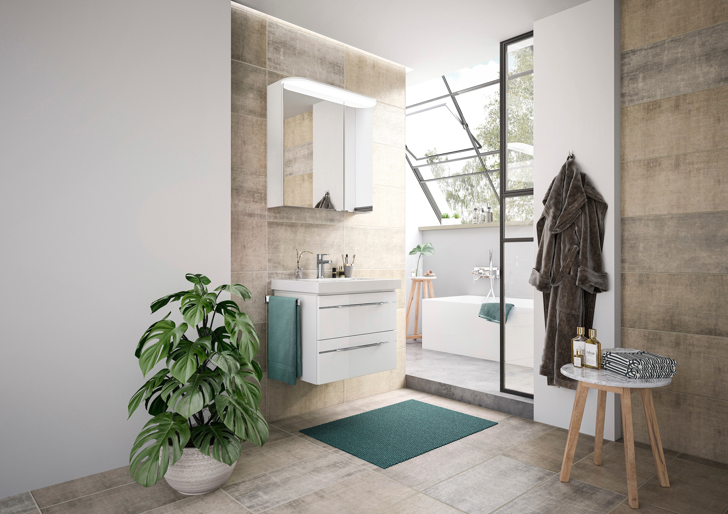 Saphir Badmöbel-Set »Balto Sprint 2-teilig, Mineralmarmor-Waschtisch mit LED-Spiegelschrank«, (2 St.), Badezimmer Set inkl. Türdämpfer, 70 cm breit, 2 Türen, 2 Schubladen