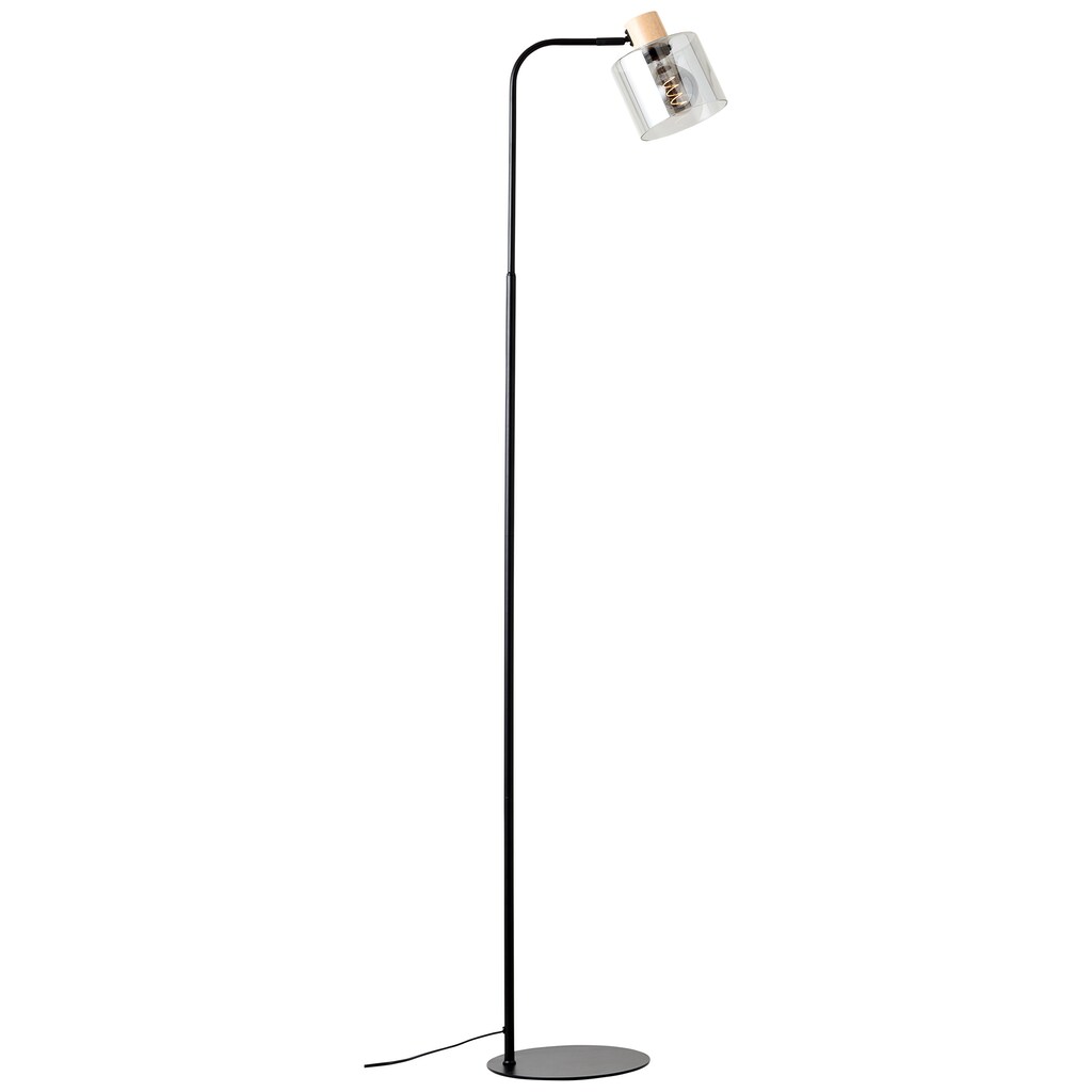 Brilliant Stehlampe »Weald«, 1 flammig-flammig, Höhe 160 cm, E27, Metall/Glas/Holz, schwarz/rauch/holz