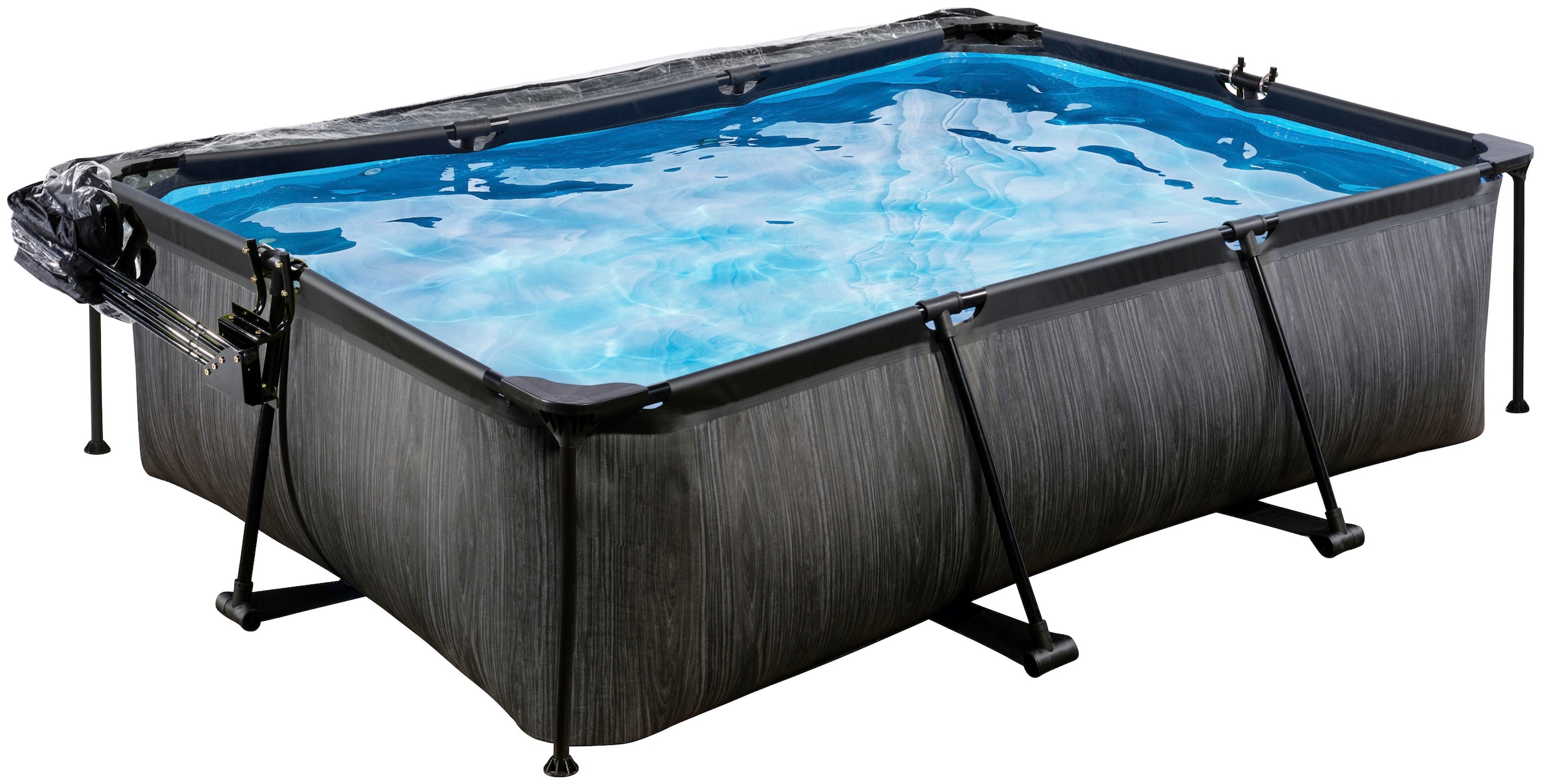 EXIT Framepool »Black Wood Pool 220x150x65cm«, mit Filterpumpe und Abdeckung - schwarz