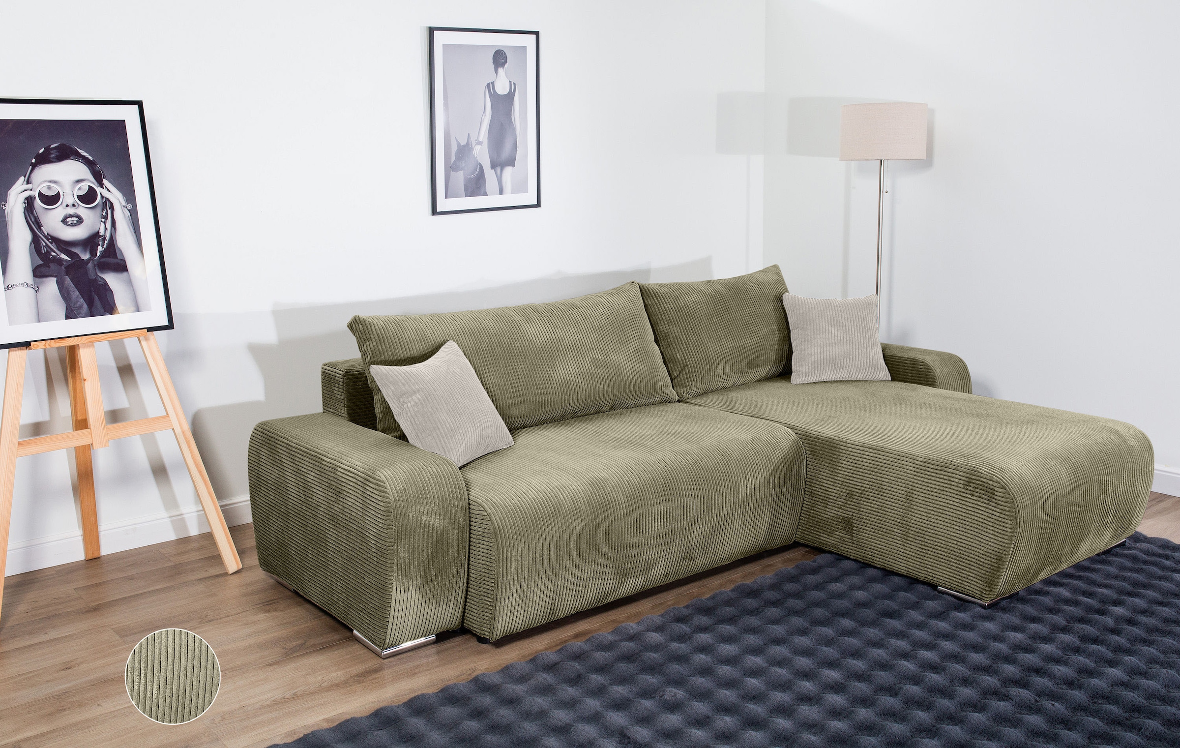 COLLECTION AB "Pia L-Form, B: 237 cm" Schlaffunktion, Bettkasten & 2 Zierkissen, Federkern