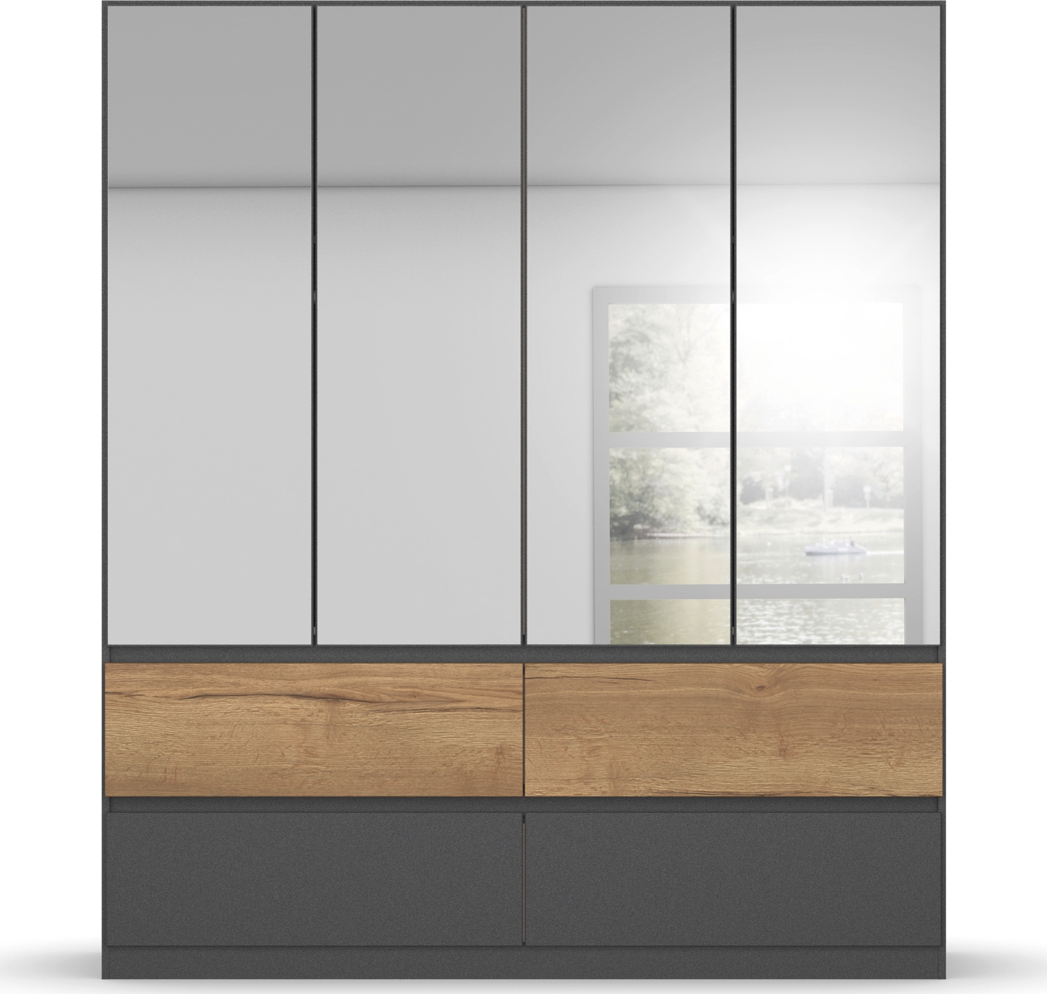 rauch Drehtürenschrank »Winnipeg« grifflose Front, Schubkästen m. Griffmulde, auch mit Beleuchtung