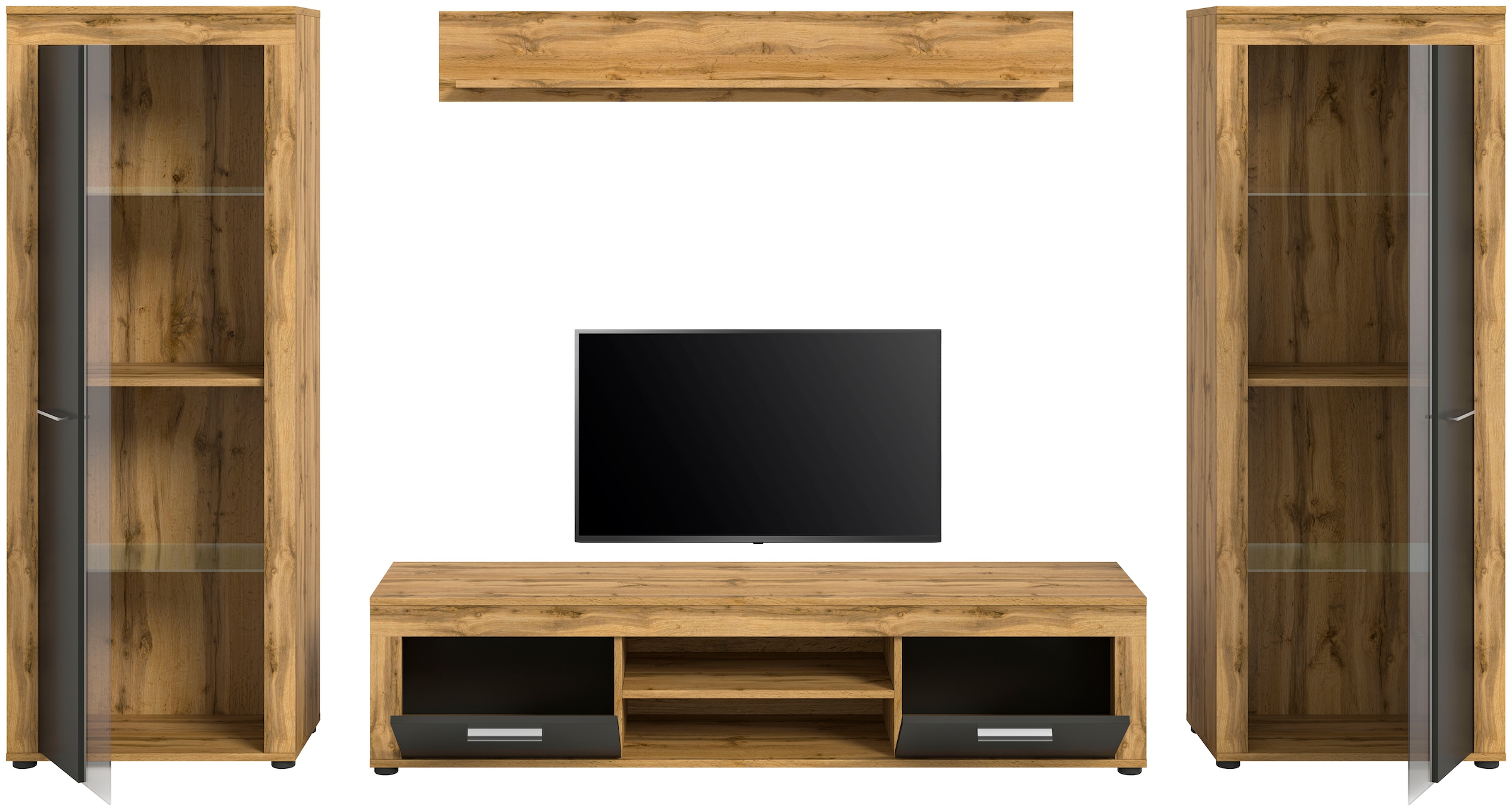 INOSIGN Wohnwand »Aosta, Breite 310cm, best. aus: 2x Vitrine, Lowboard, Wandboard«, Wohnwand, Kombination, Anbauwand, Möbel Set, Schrankwand, Möbel Kombi
