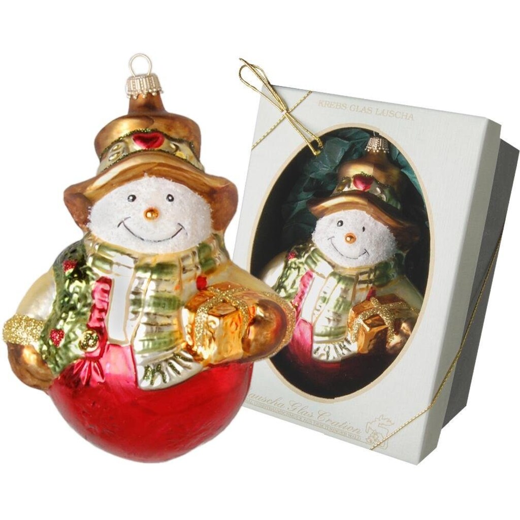 Krebs Glas Lauscha Christbaumschmuck »Schneemann mit Schal und Geschenken, Weihnachtsdeko, Christbaumschmuck«, (1 tlg.)