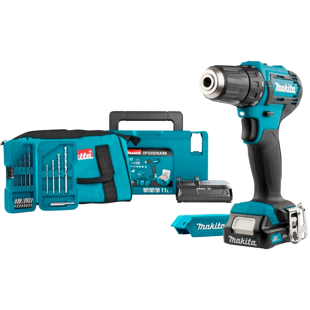 Makita Akku-Bohrschrauber »DF333DSAX6 mit Akku 12V/2 Ah, Ladegerät«, (Set)