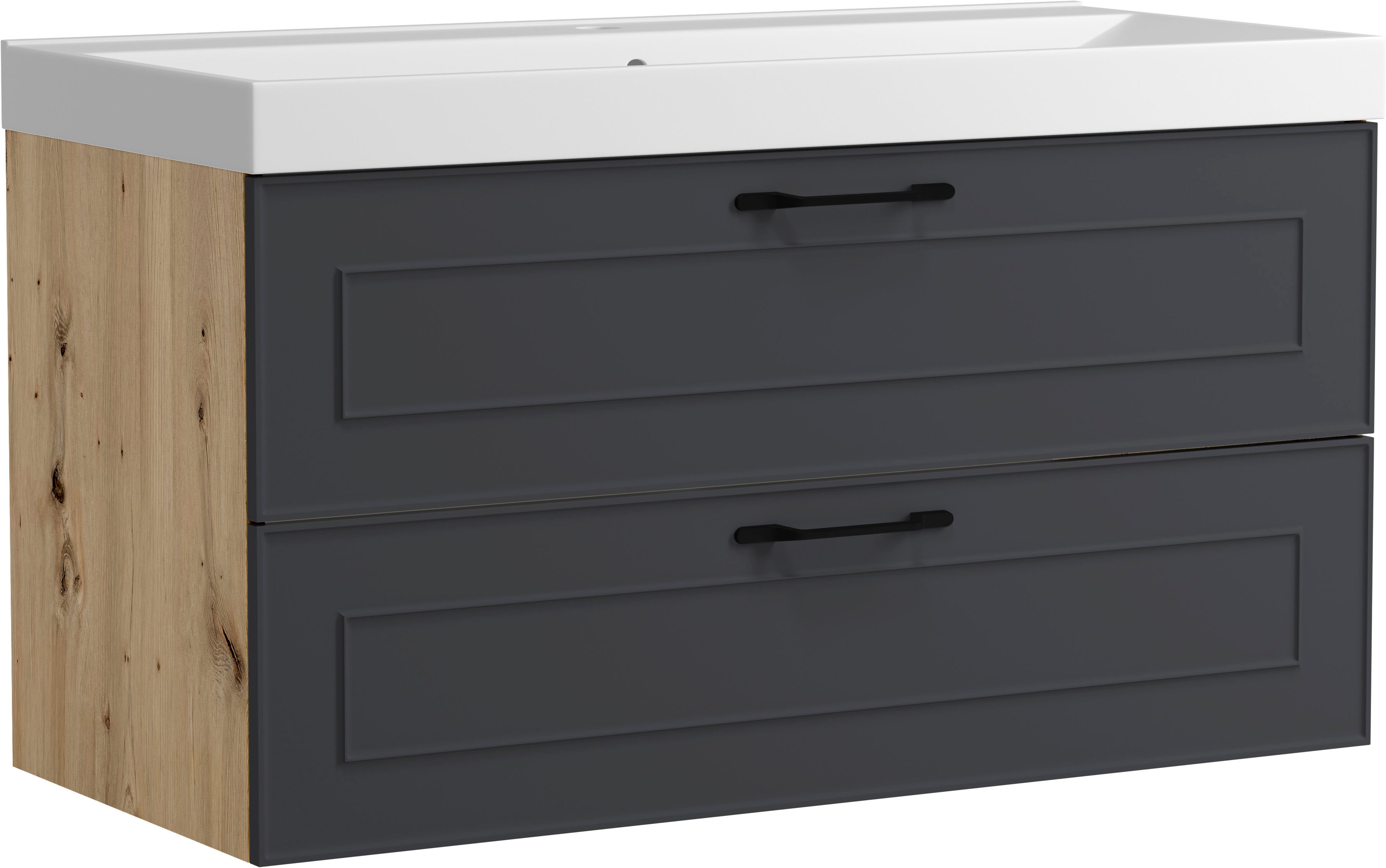 welltime Waschtisch "CADIZ, Waschtisch" Landhausoptik, schwarze Akzente