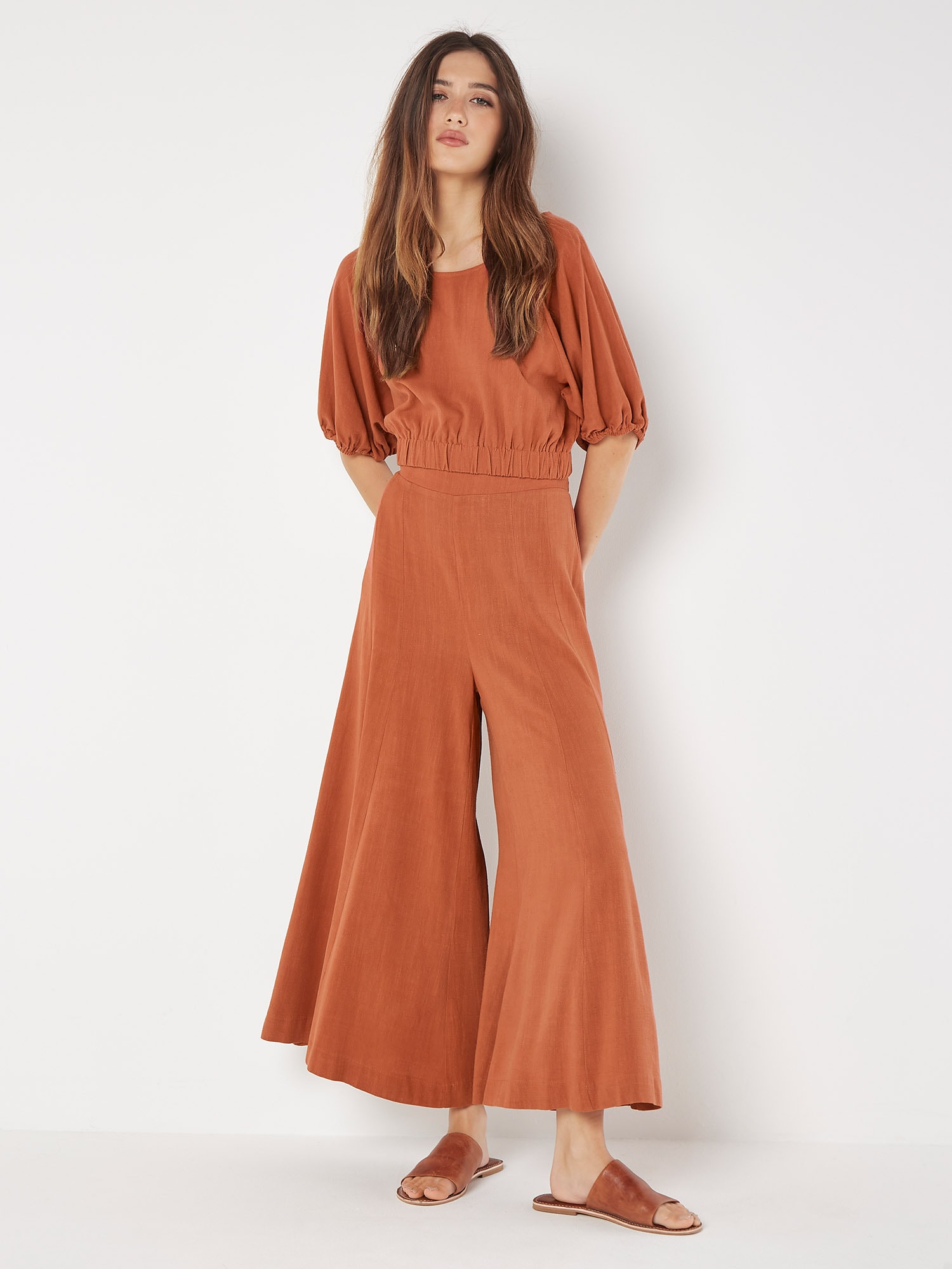 Apricot Palazzohose "Linen Mix Palazzo Trousers" mit elastischem Bund