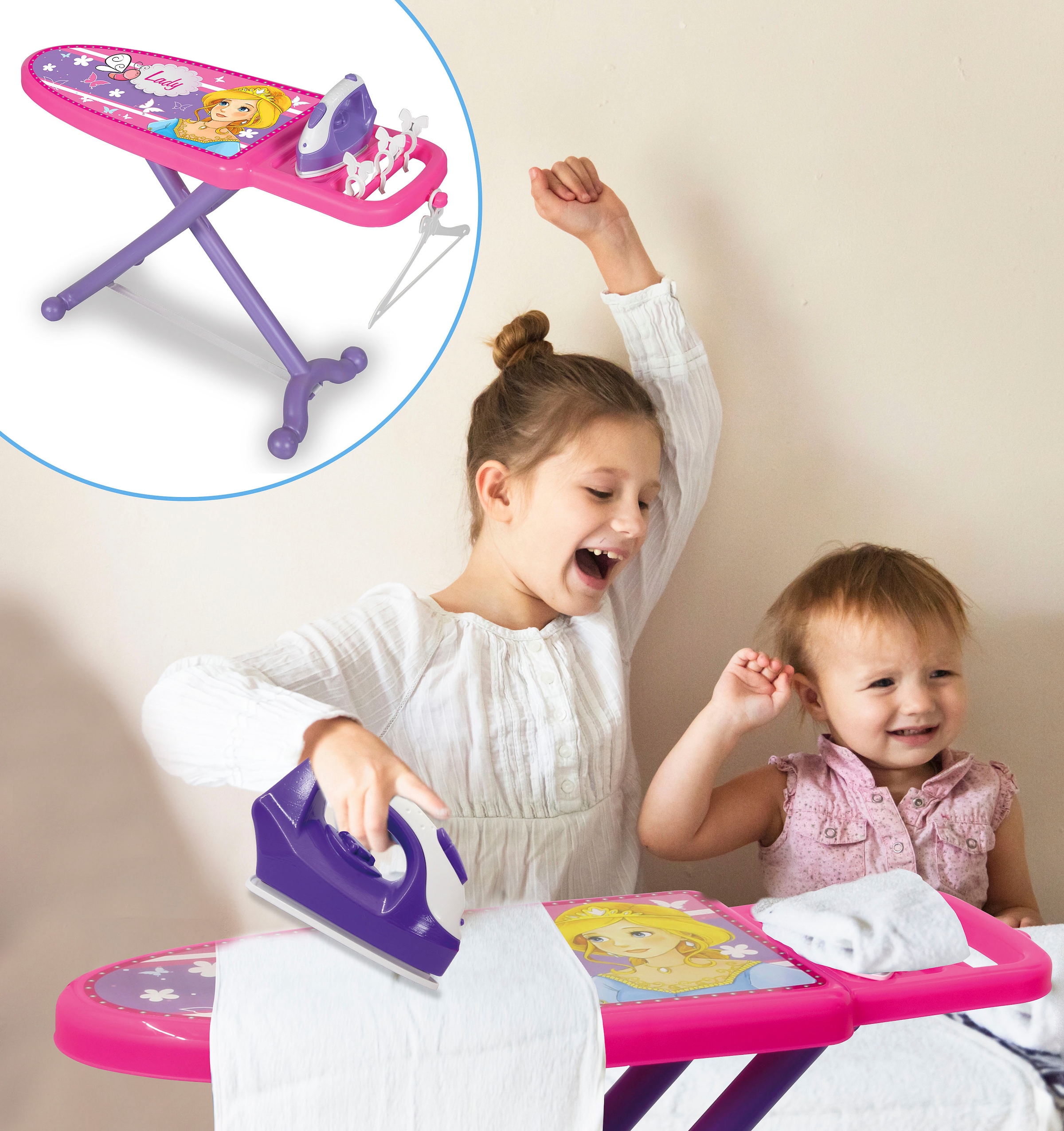 Jamara Kinder-Bügelbrett »Bügelset Little Laundry Princess, pink«, (6 tlg.)