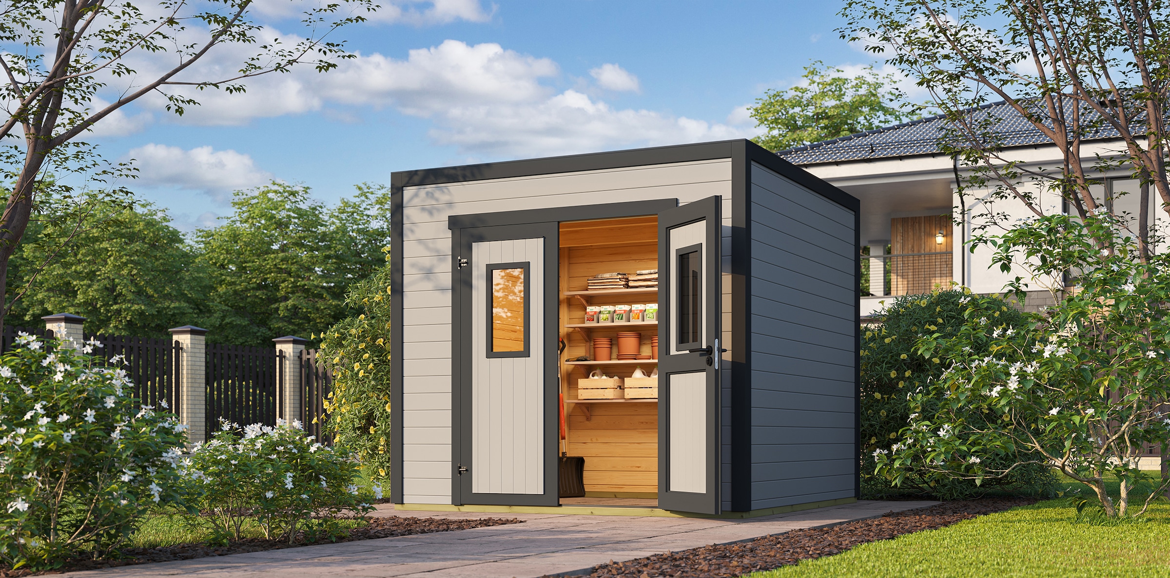 Nordic Holz Gartenhaus "Felix 2", kleiner stilvoller Schuppen mit Flachdach günstig online kaufen