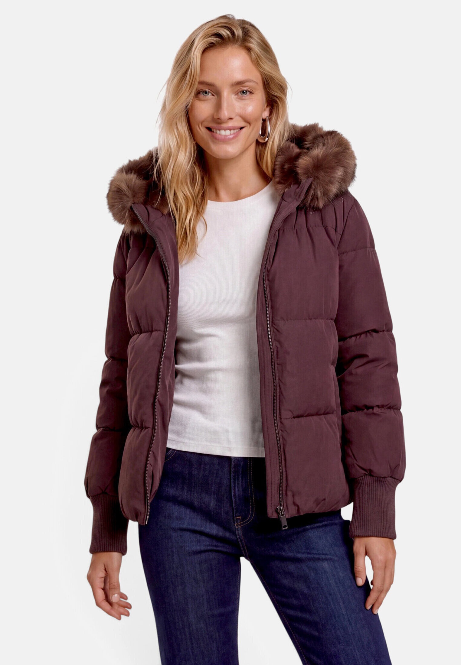 Zero Steppjacke »Damen mit Kunstfell-Kapuze« mit Kapuze