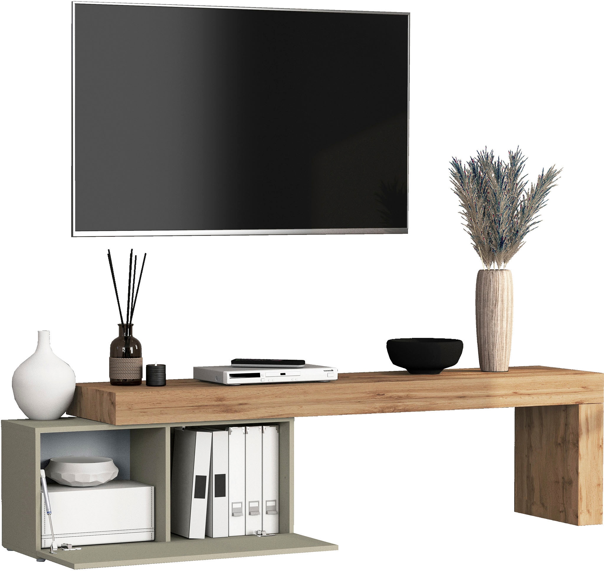 INOSIGN Lowboard »Chronos TV-Board, TV-Schrank«, (1 St., Breite verstellbar von 180 bis 260 cm), Breite 220 cm TV-Board,Lowboard,1 Klappe und ein L-Förmiger Aufsatz