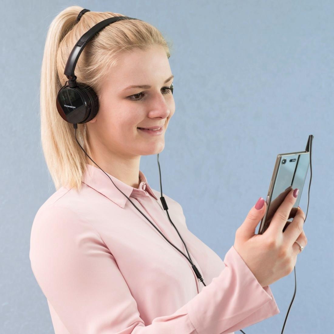 Thomson On-Ear-Kopfhörer »On-Ear Headset Kabel flachem BAUR mit | HED2207BK« Telefon-Funktion Kopfhörer