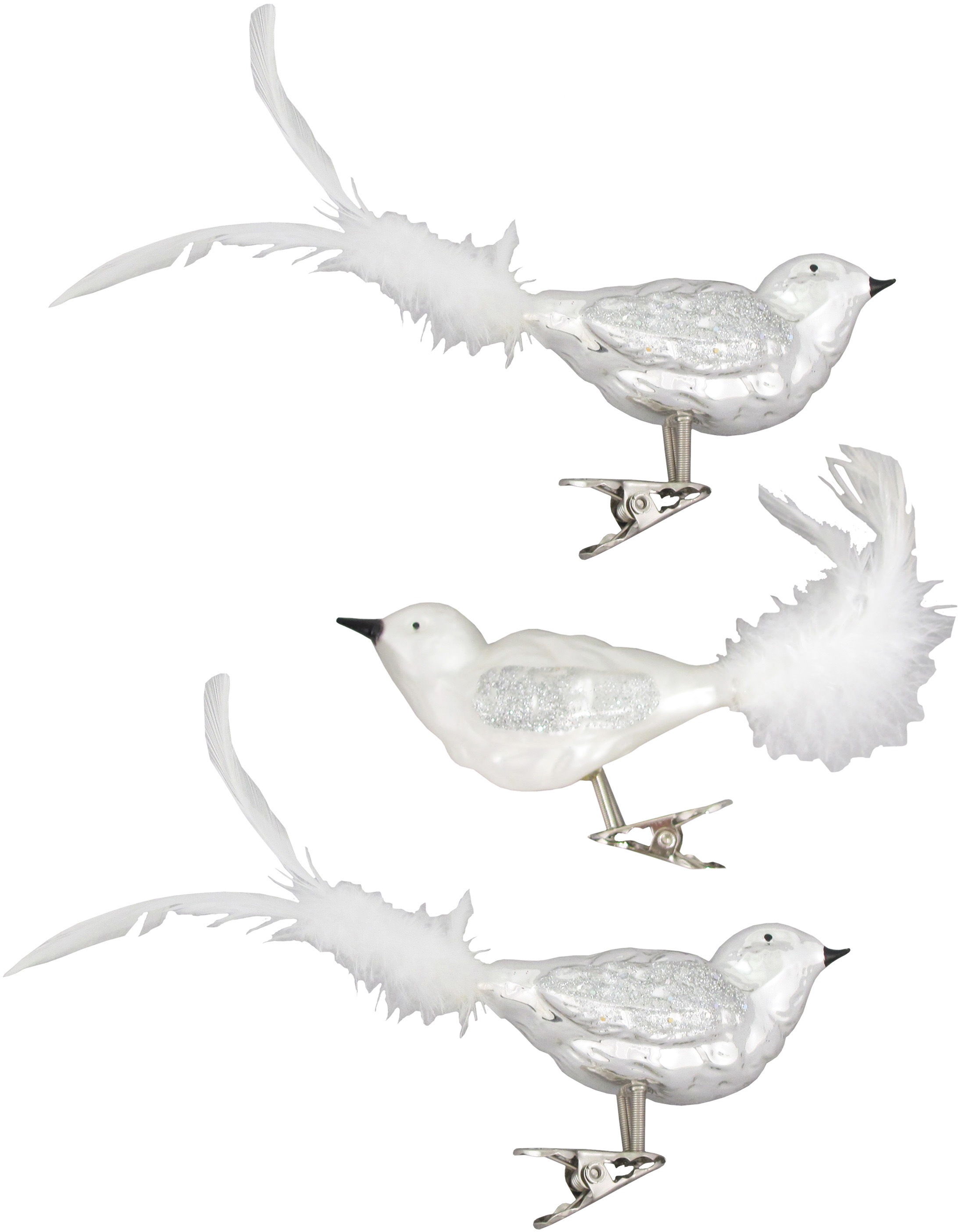 Krebs Glas Lauscha Weihnachtsbaumklammer "CBK90661, Weihnachtsdeko, Christbaumschmuck", (Set, 3 tlg.), Vogel auf Clip